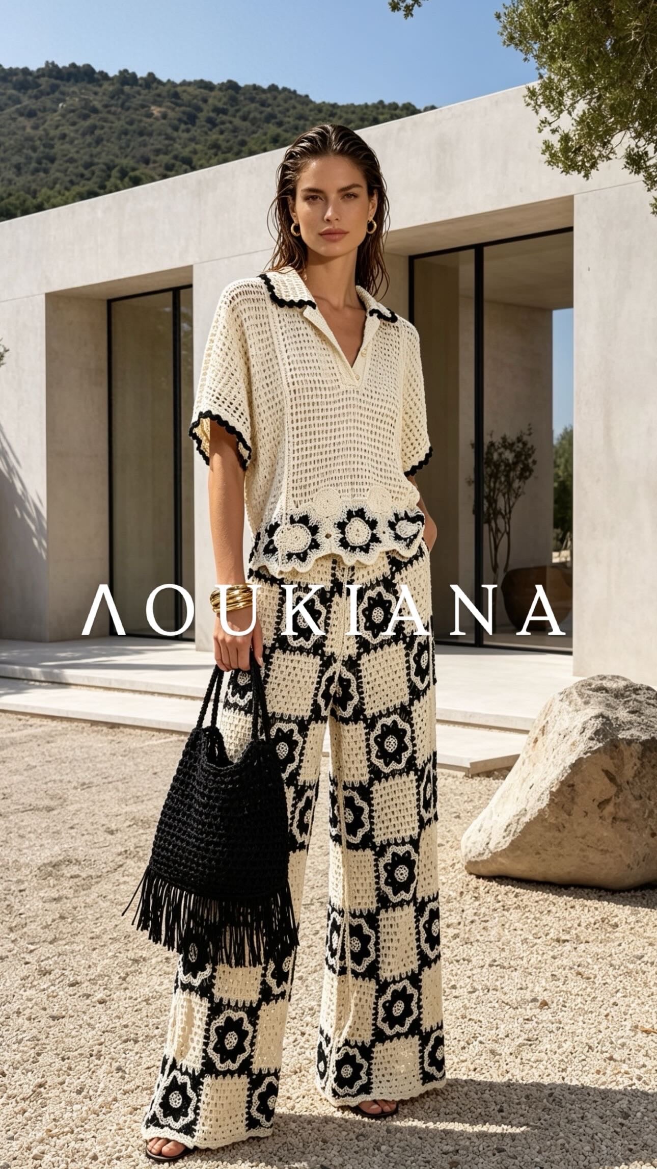 Crochet Set in Cream & Black