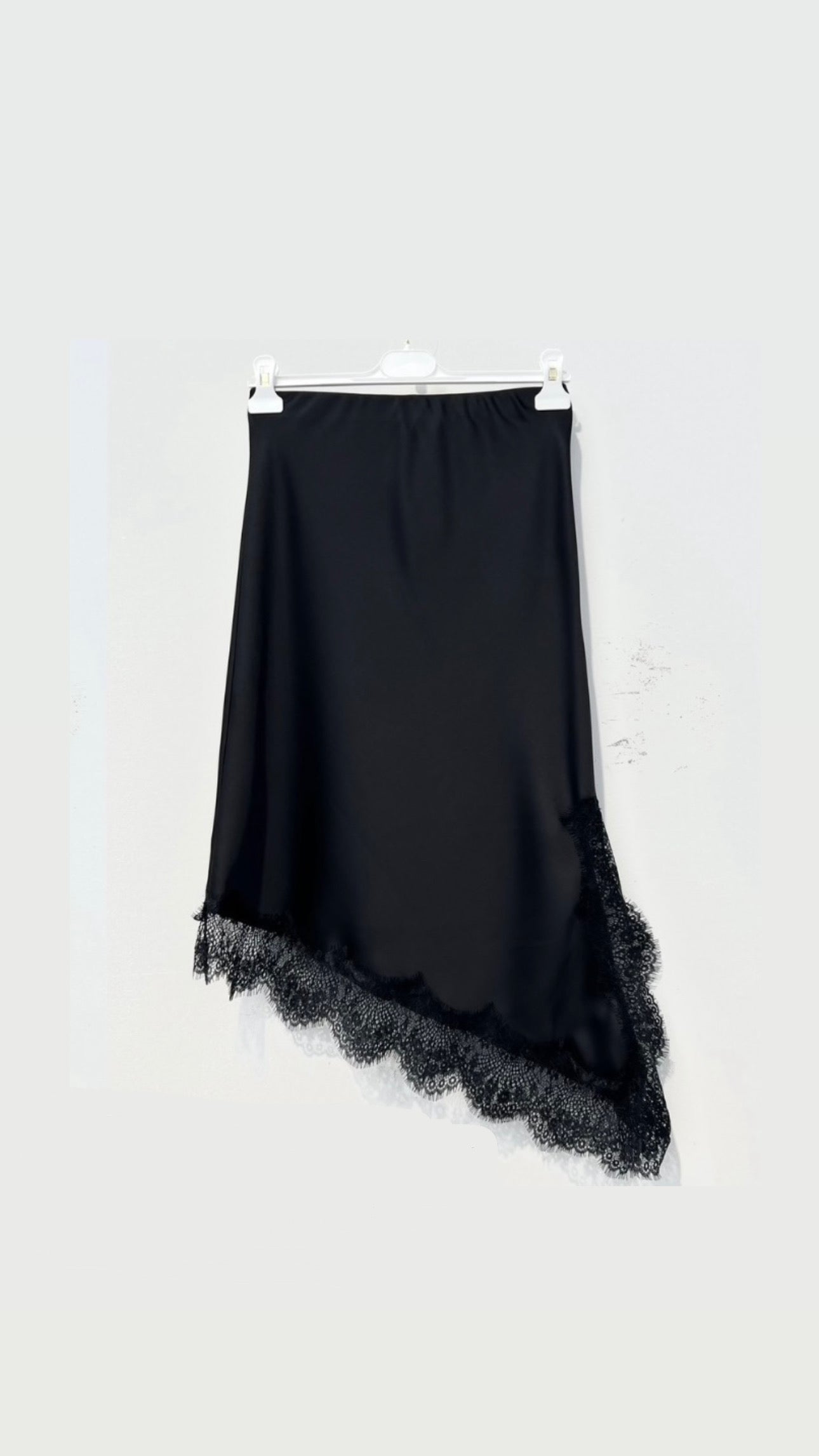 Satin Skirt with Lace Details in Black