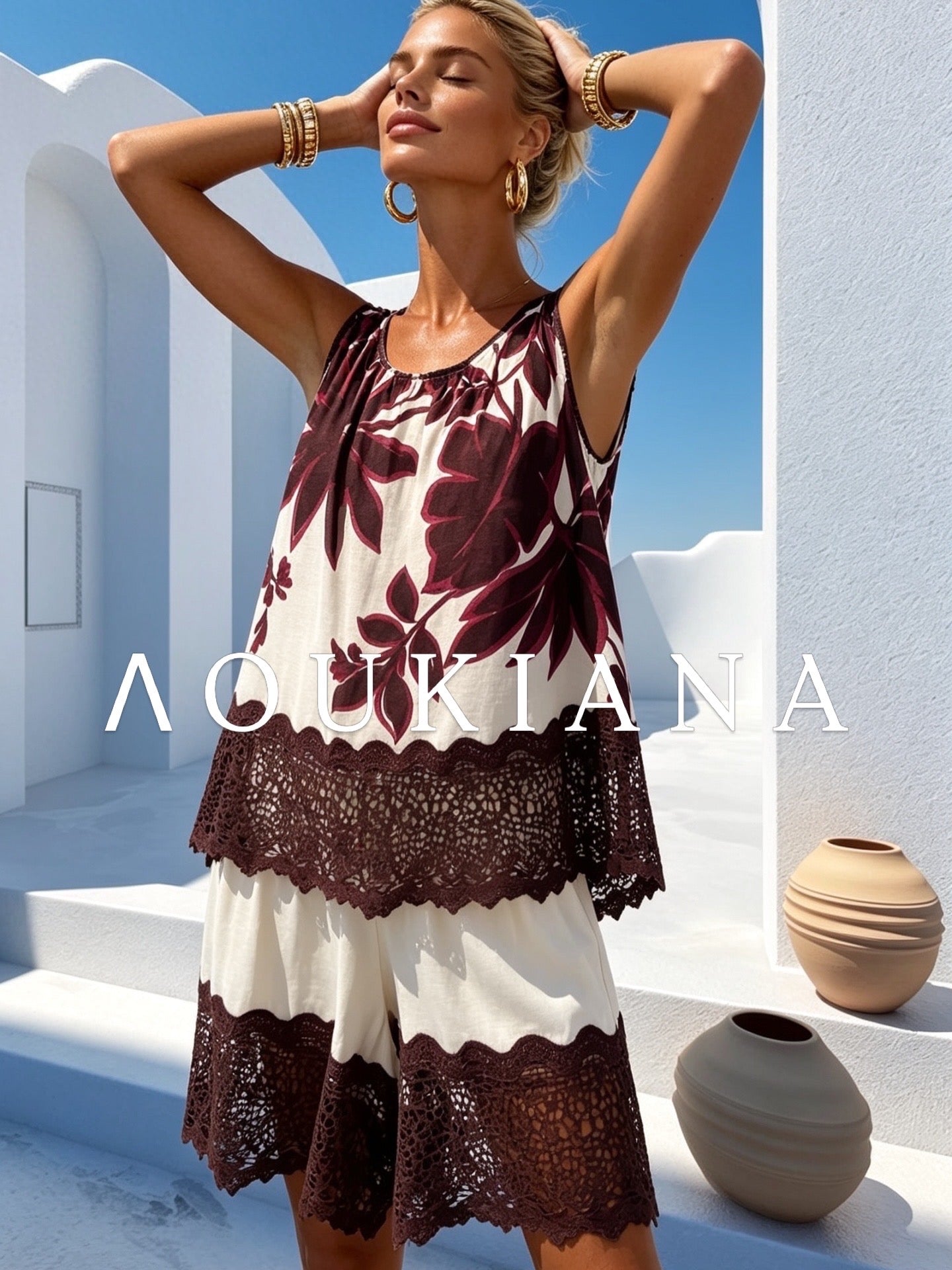 Lace set with details in brown