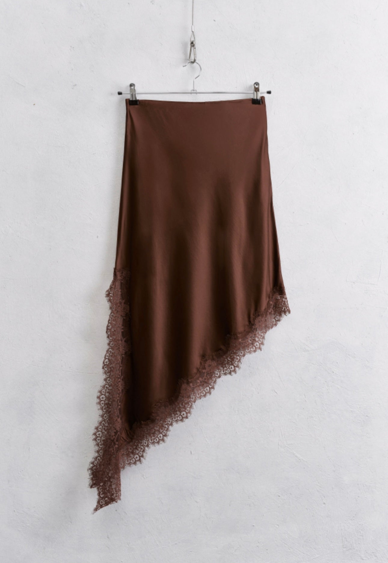 Satin Skirt with Lace Details in Brown