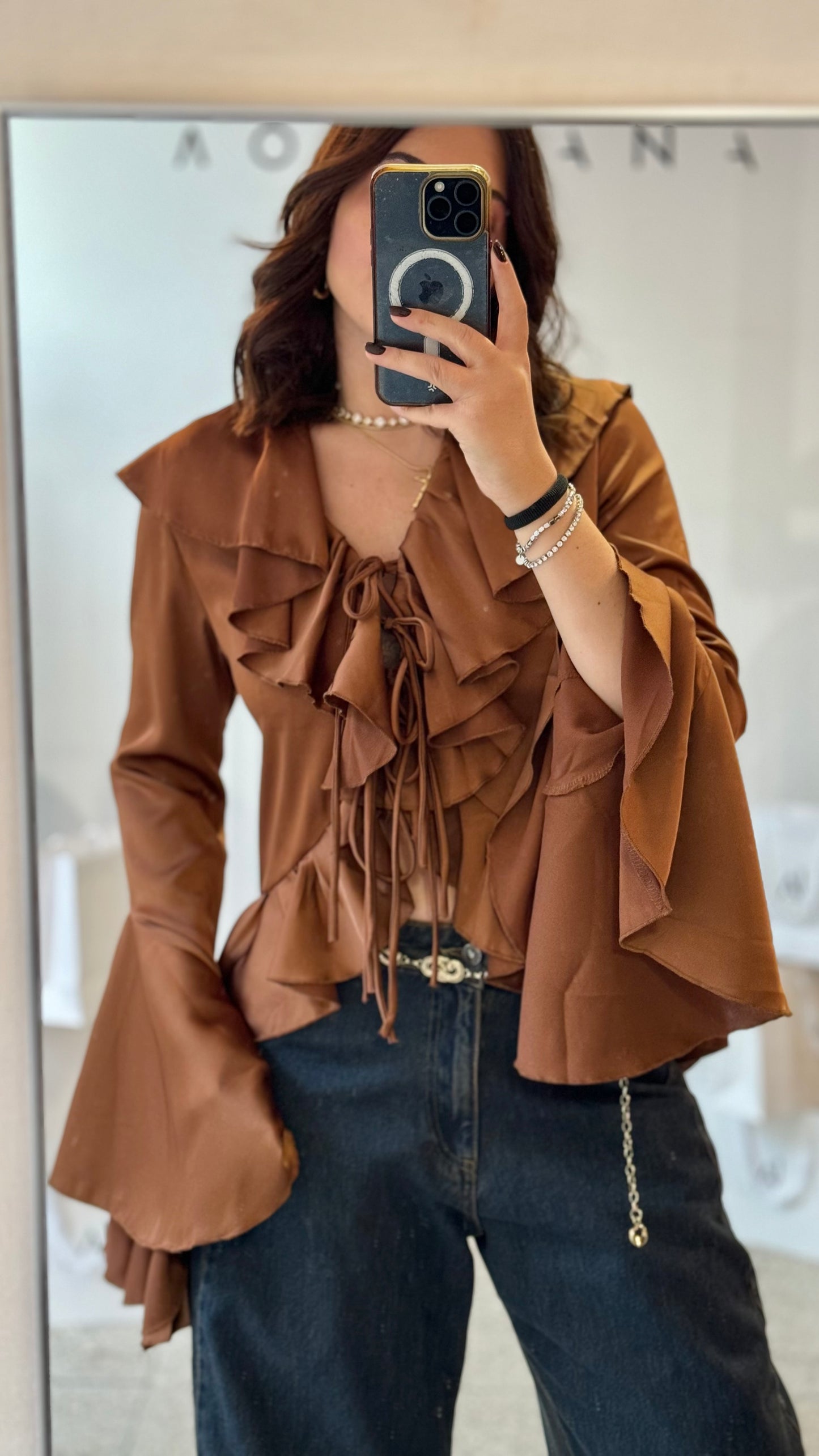 Ruffle Top in Camel Brown