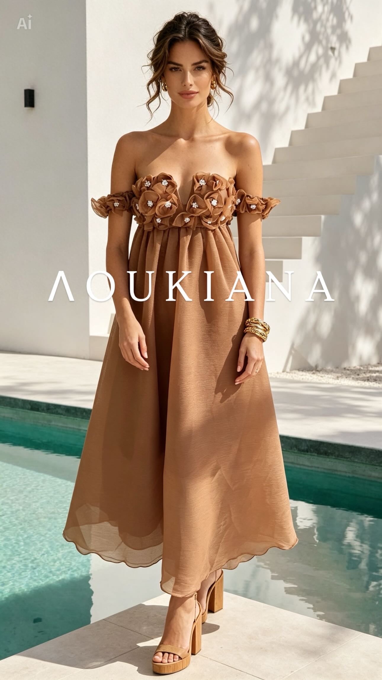 Off-Shoulder Dress in Brown