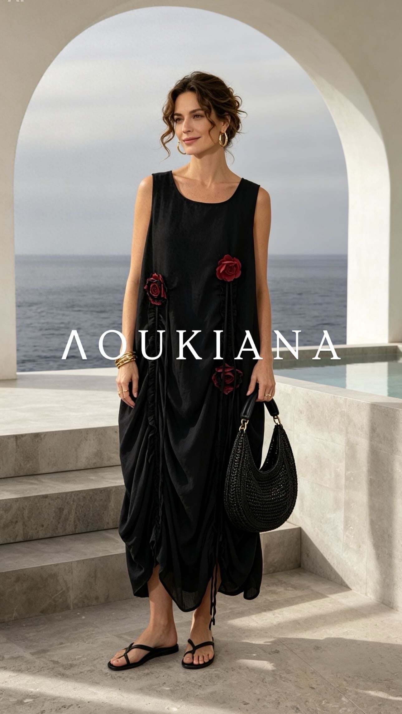 Black Dress with Flower Details