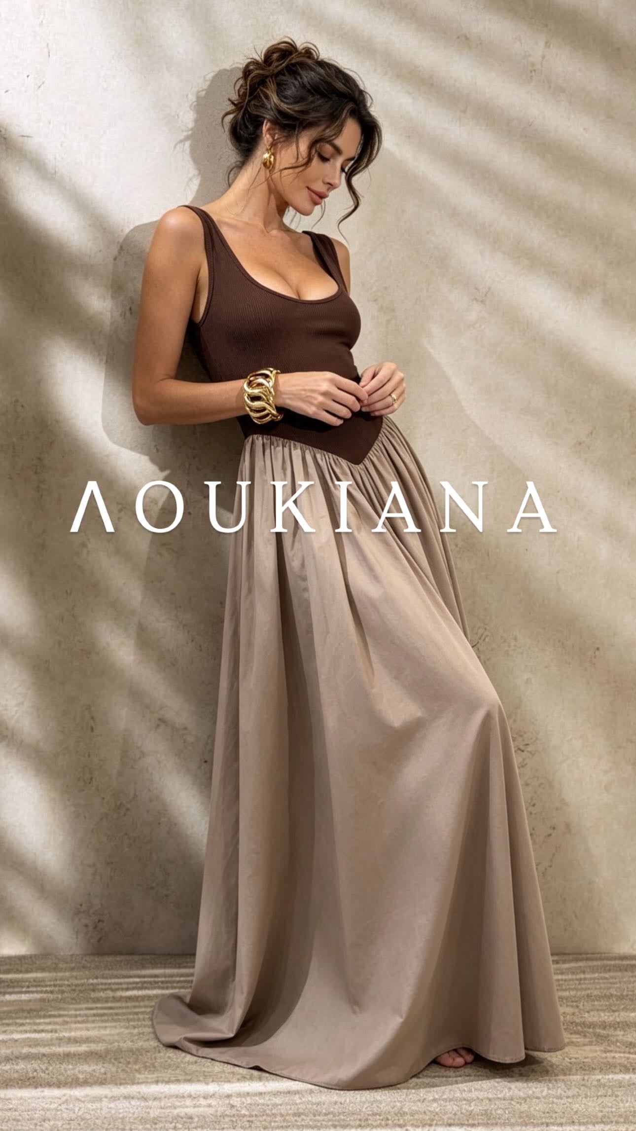 Maxi Dress in Brown & Beige