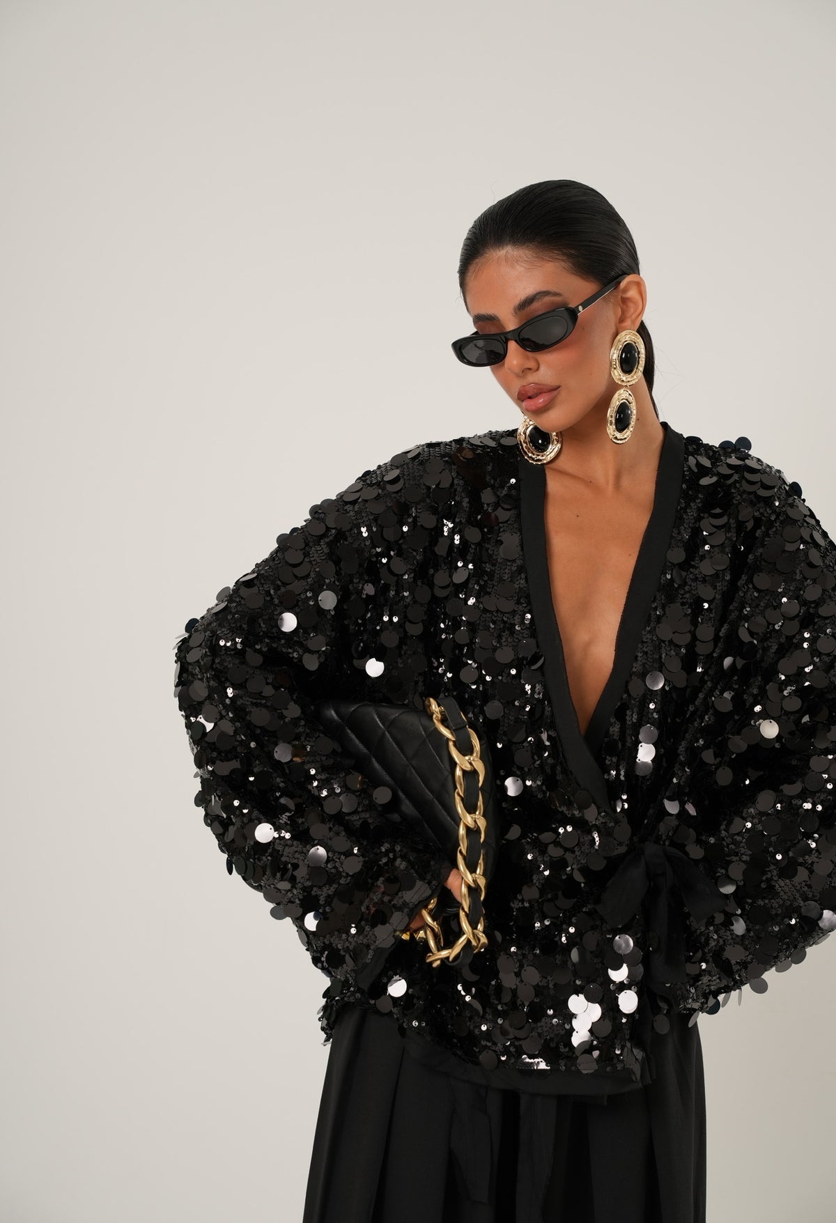 Wrap Top in Black Sequin