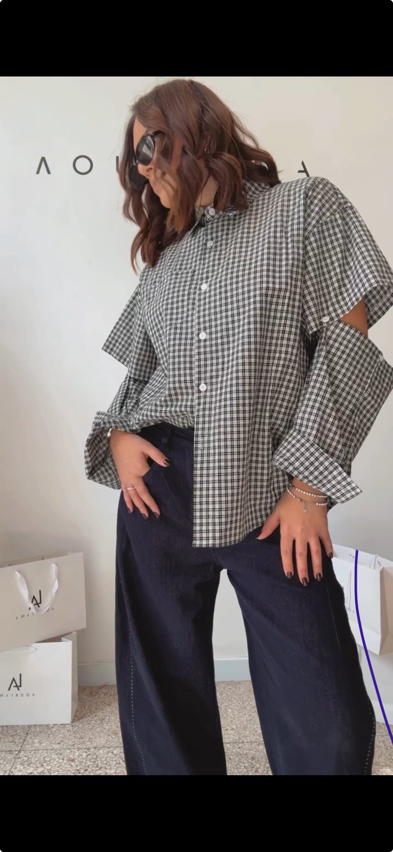 Shirt with Elbow Cutout in Black & White