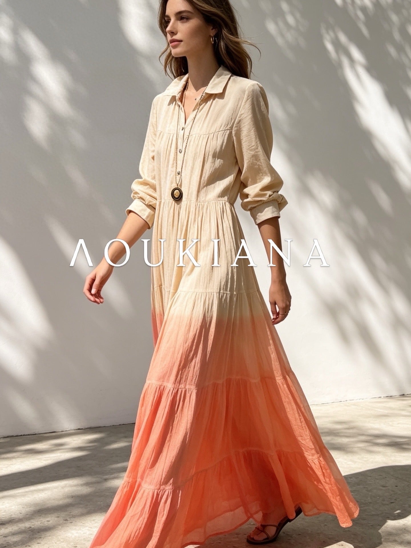 Ombre Dress in Beige & Orange