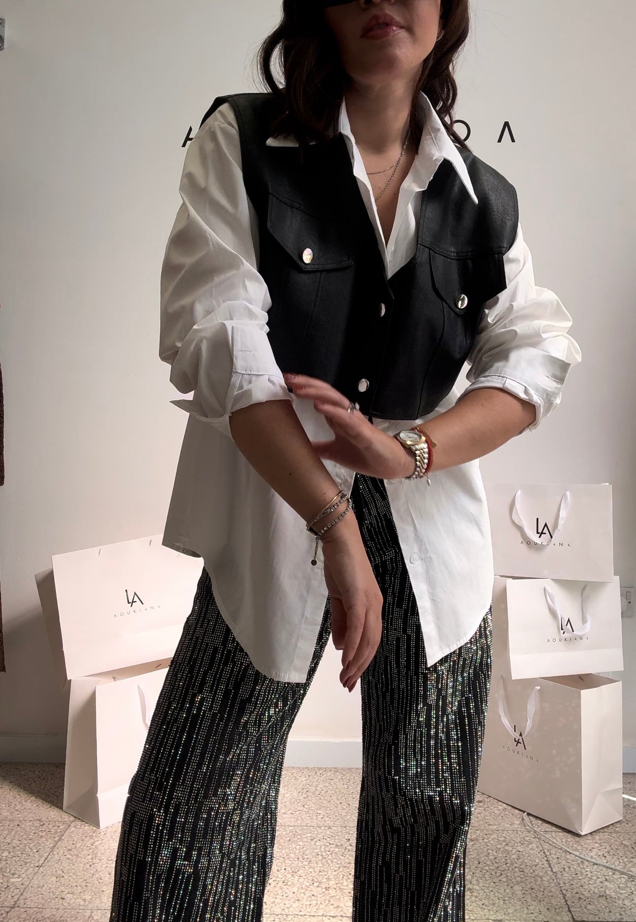 Shirt with Cropped Vest in Black