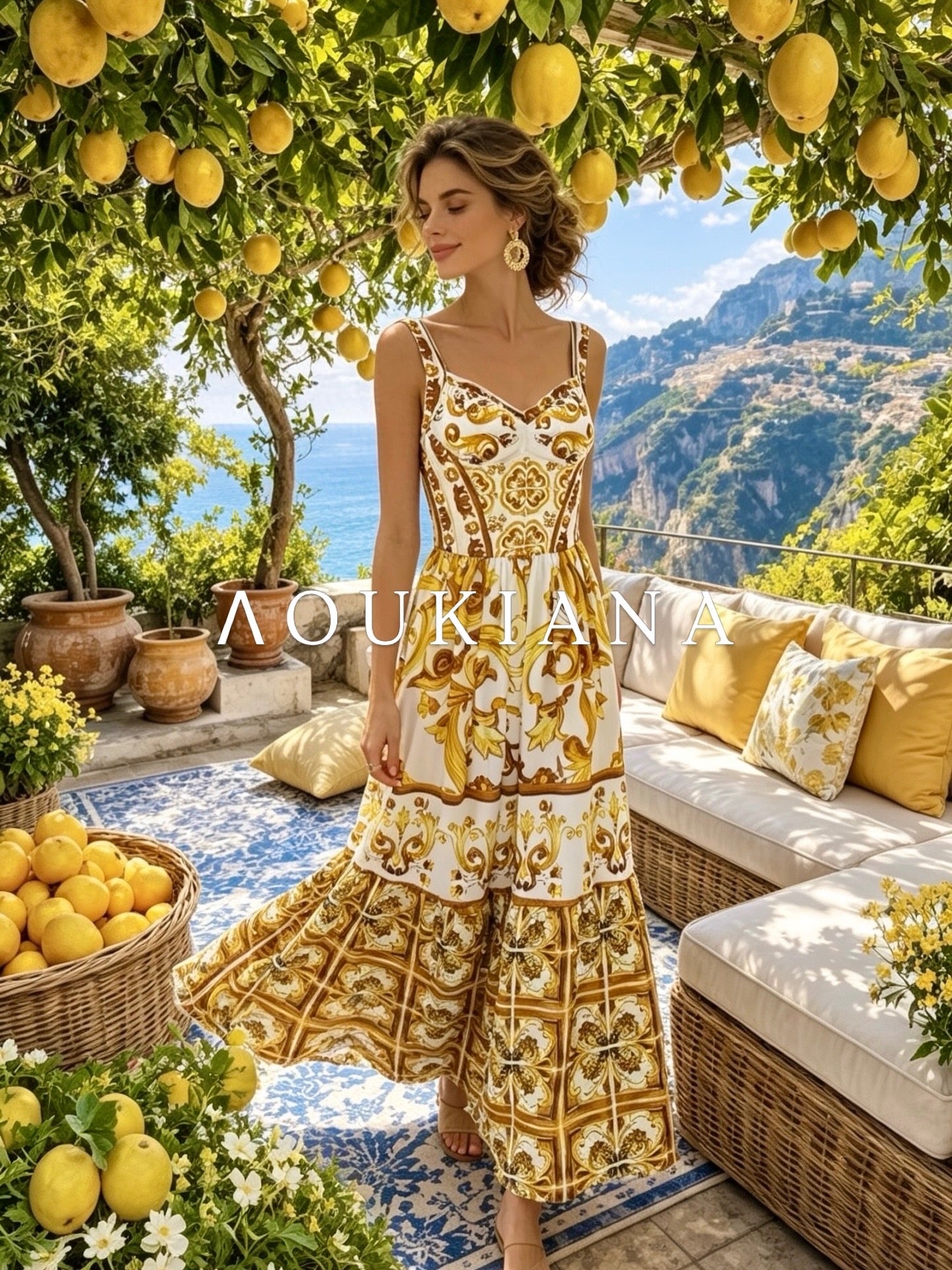 Summer Dress with Yellow Print