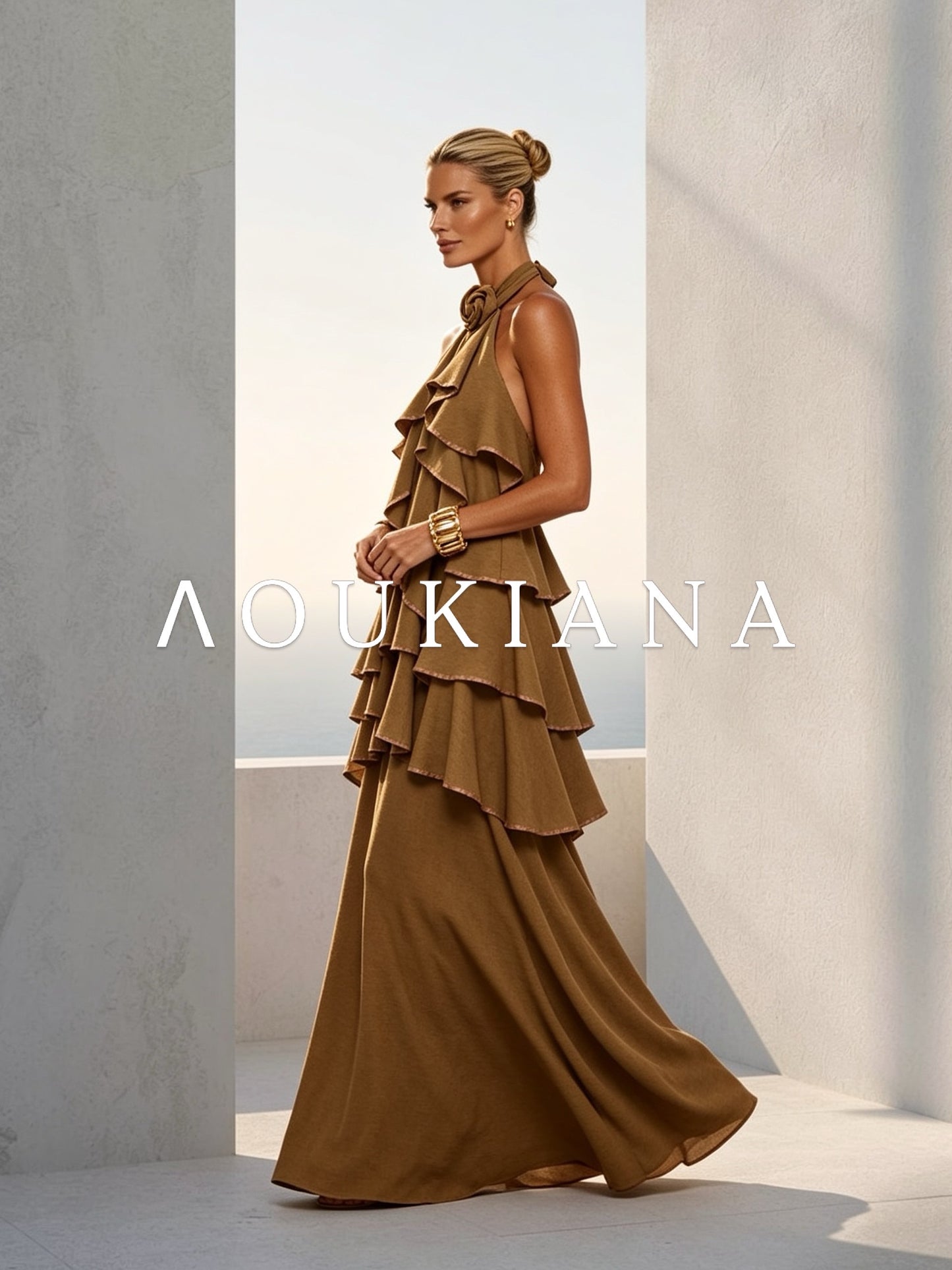 Halter Maxi Dress in Brown