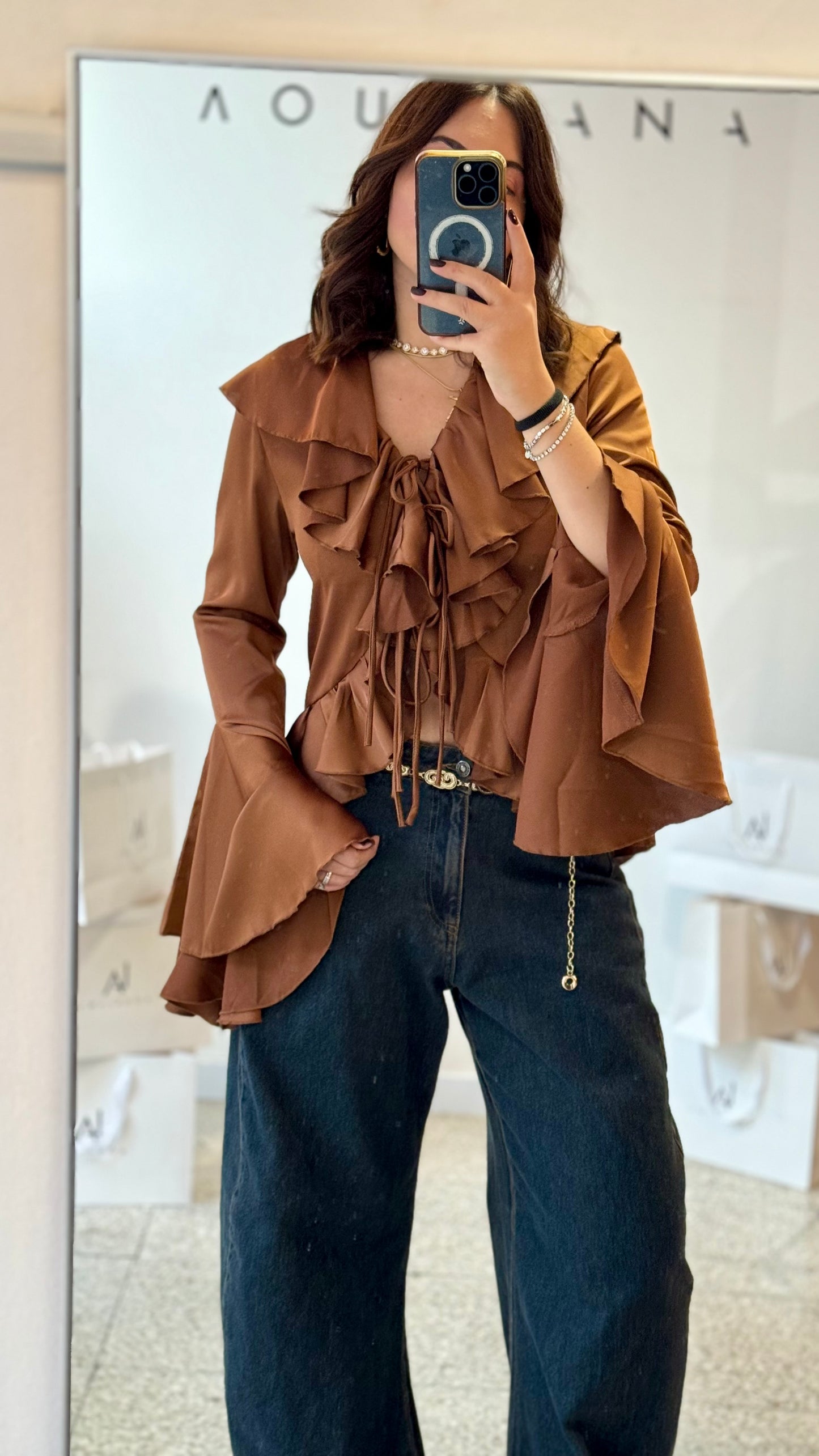 Ruffle Top in Camel Brown