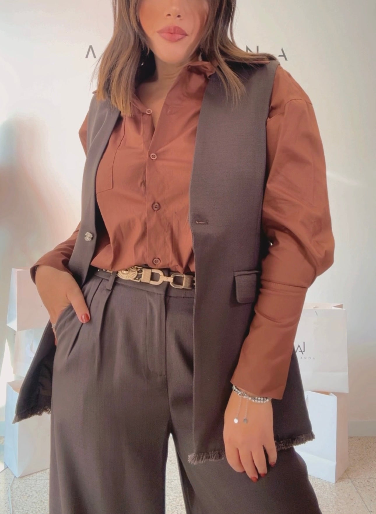 Suit Vest Set in Dark Brown