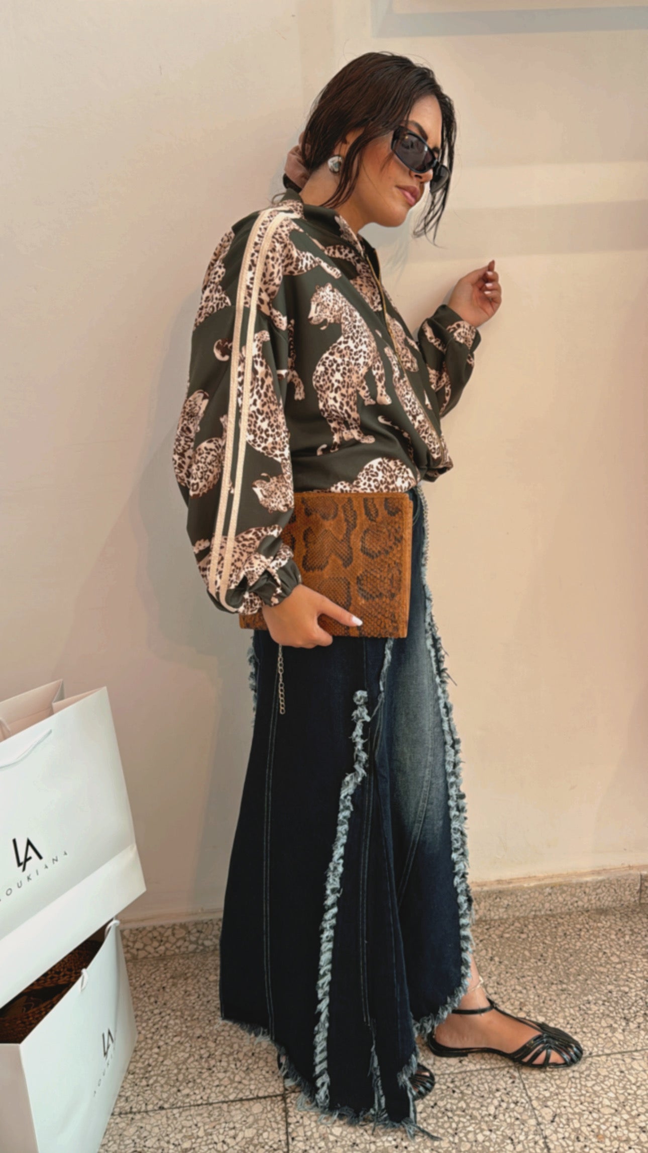 Denim Skirt with Stripe Detail