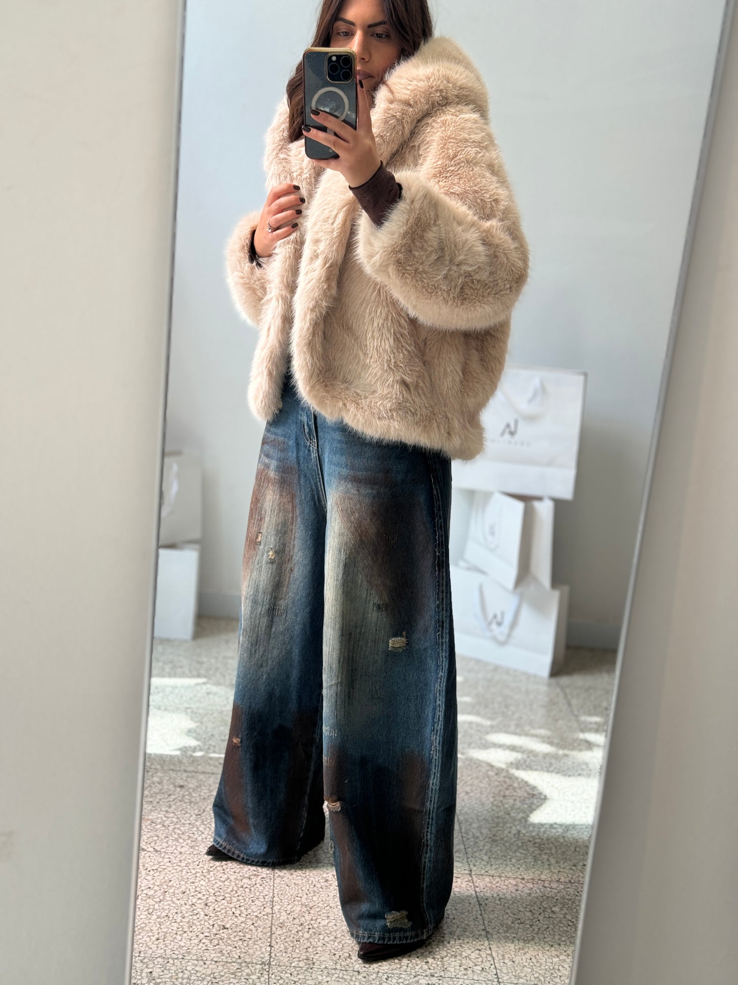 Fur Coat in Beige