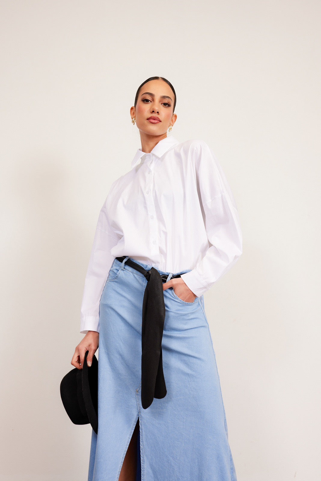 White Shirt with Blue Bow
