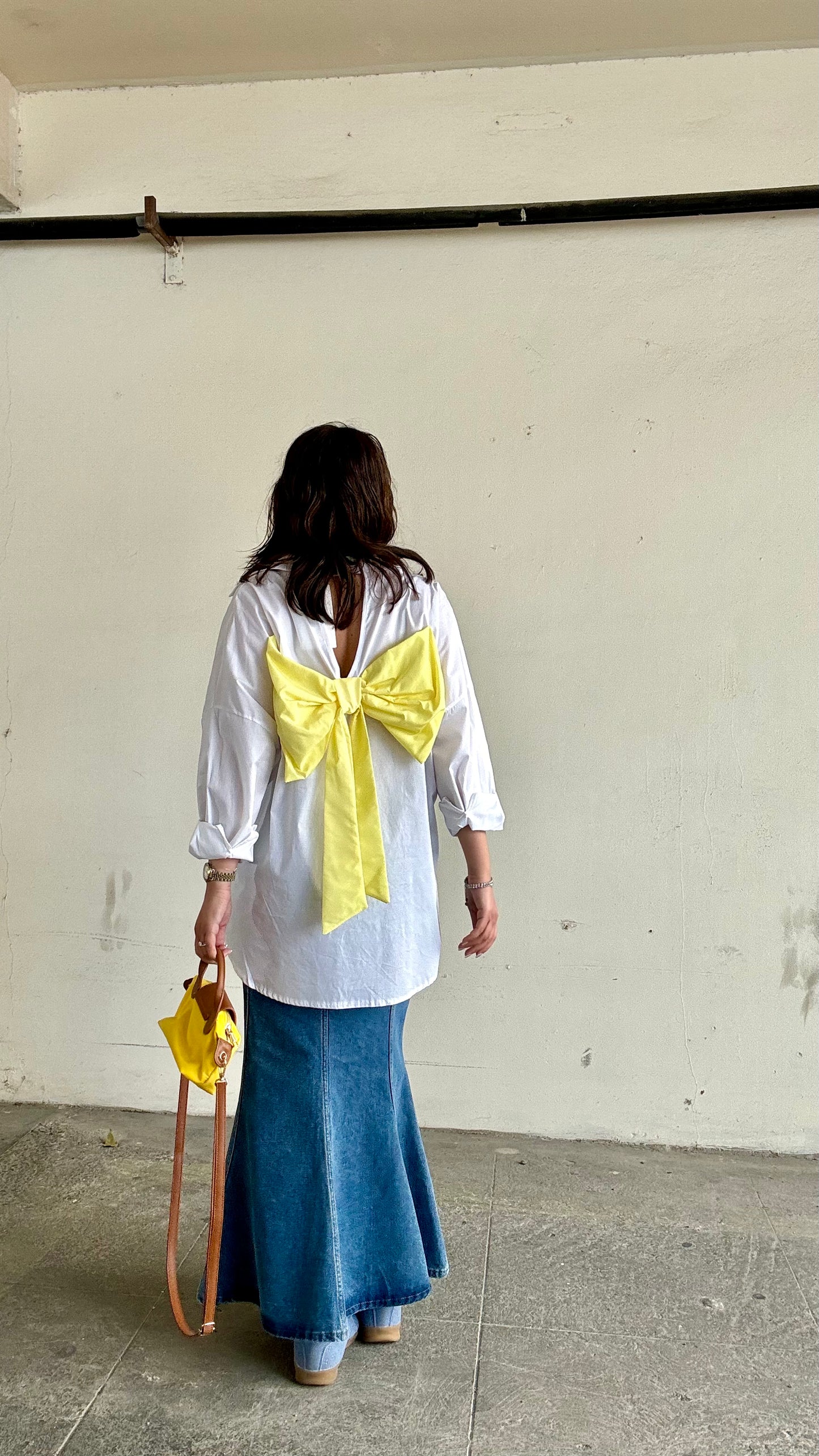White Shirt with Yellow Bow
