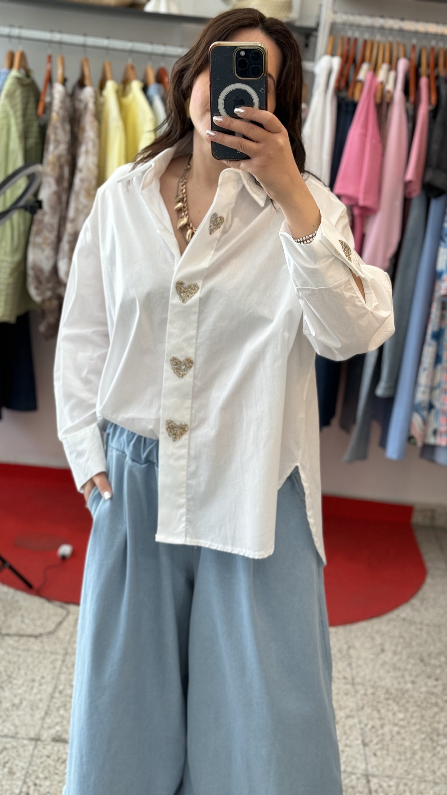 White Shirt with Heart Details