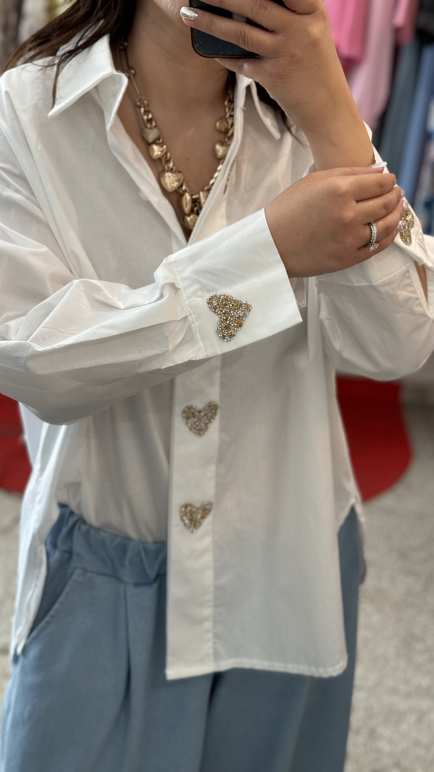White Shirt with Heart Details