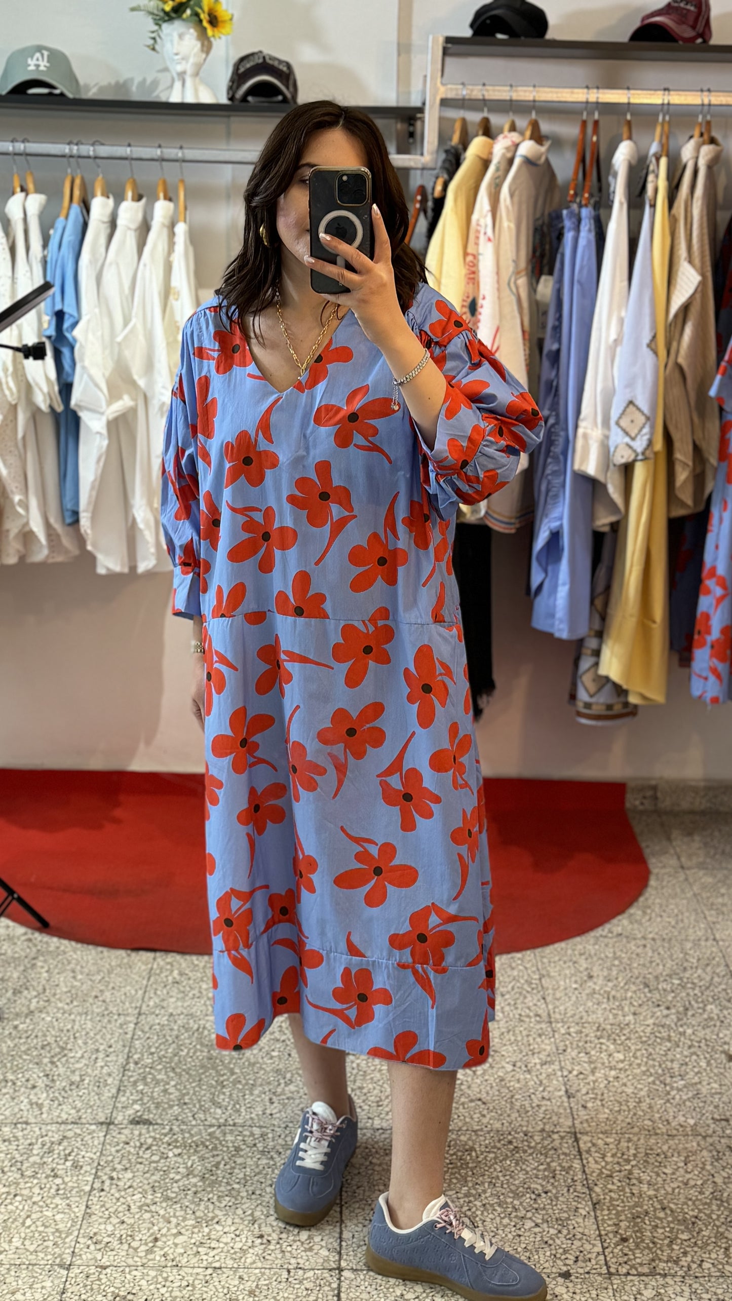 Midi Dress with Flower Print