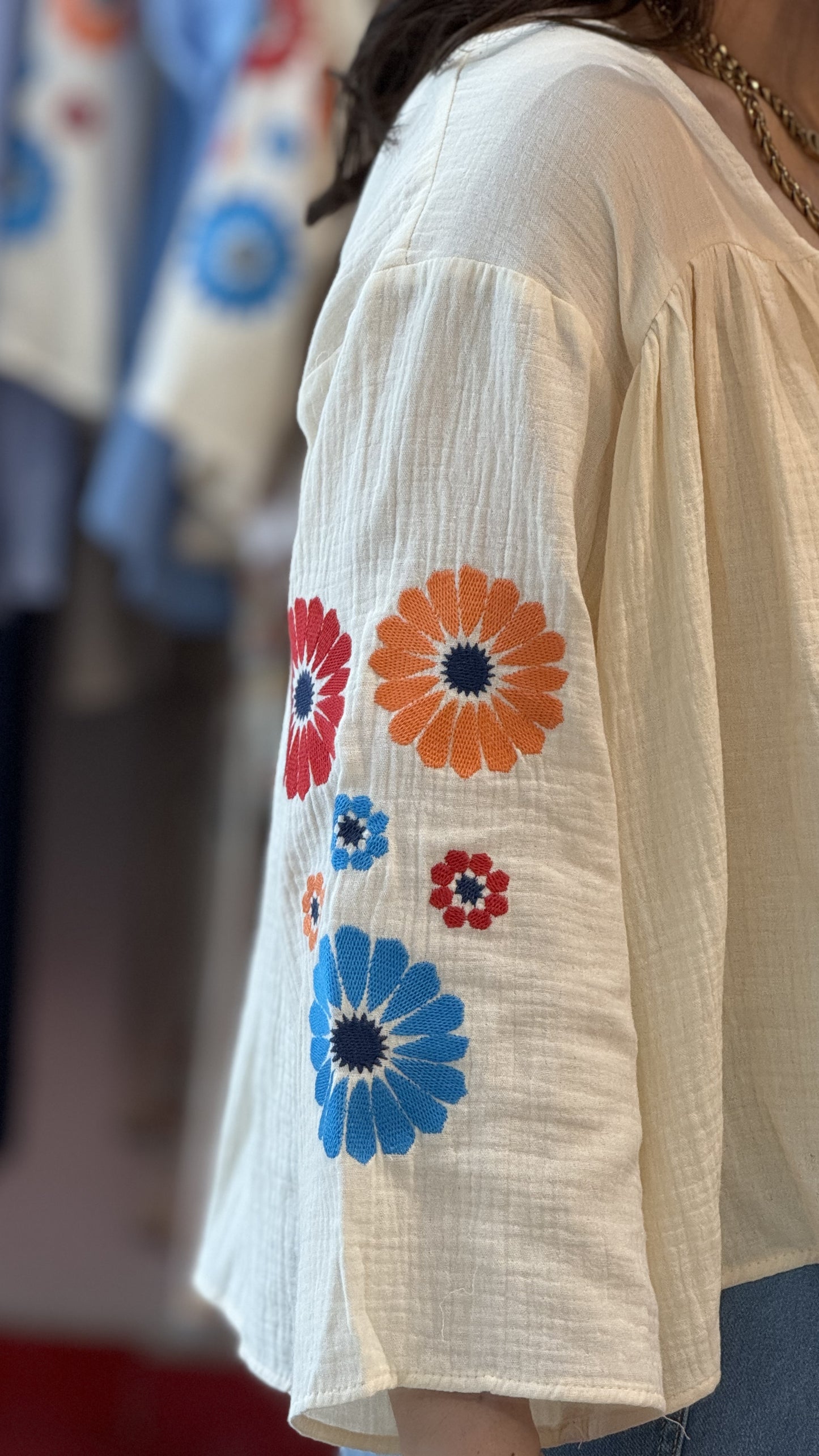 White Blouse with Flower Details