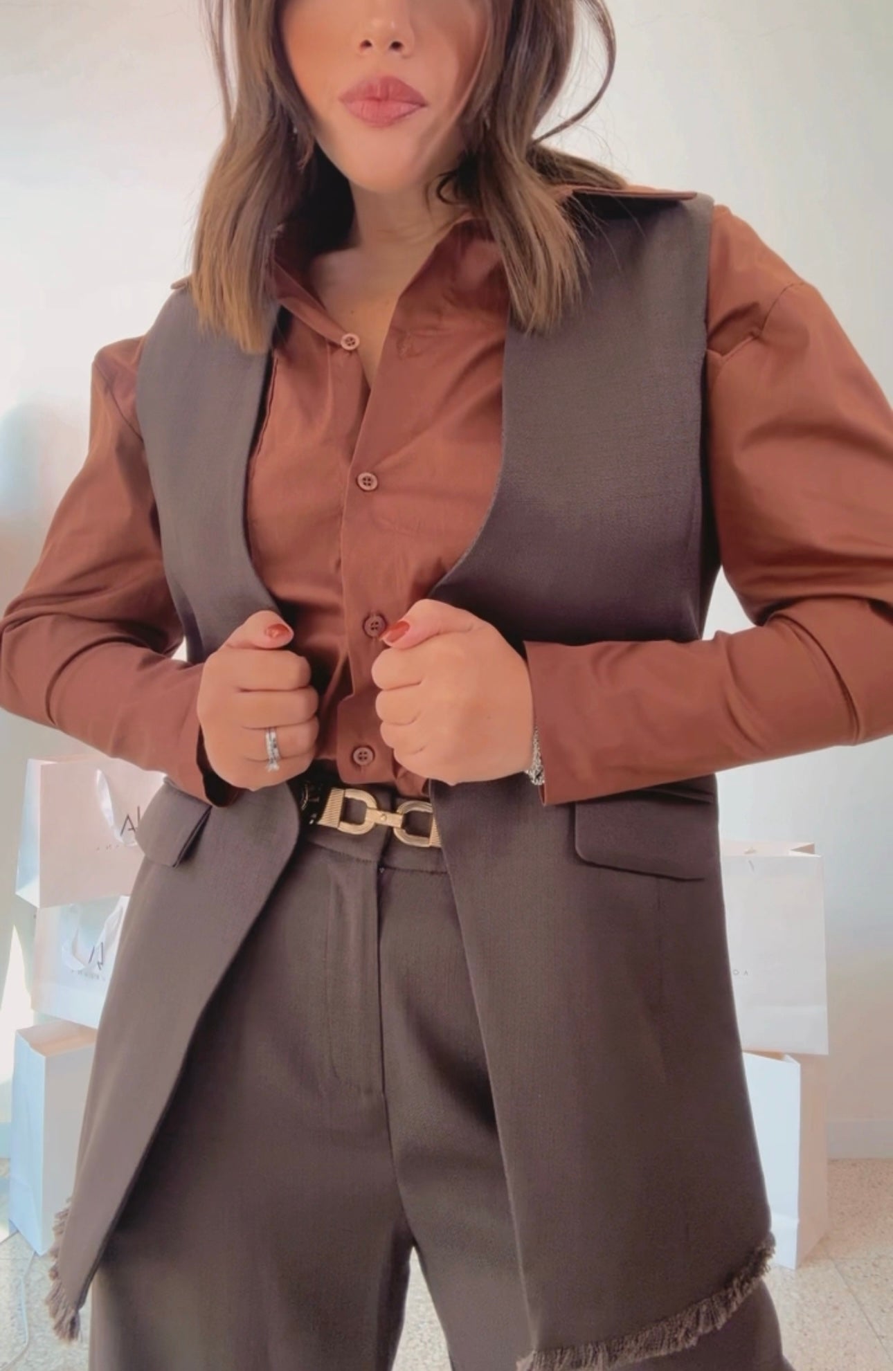 Suit Vest Set in Dark Brown