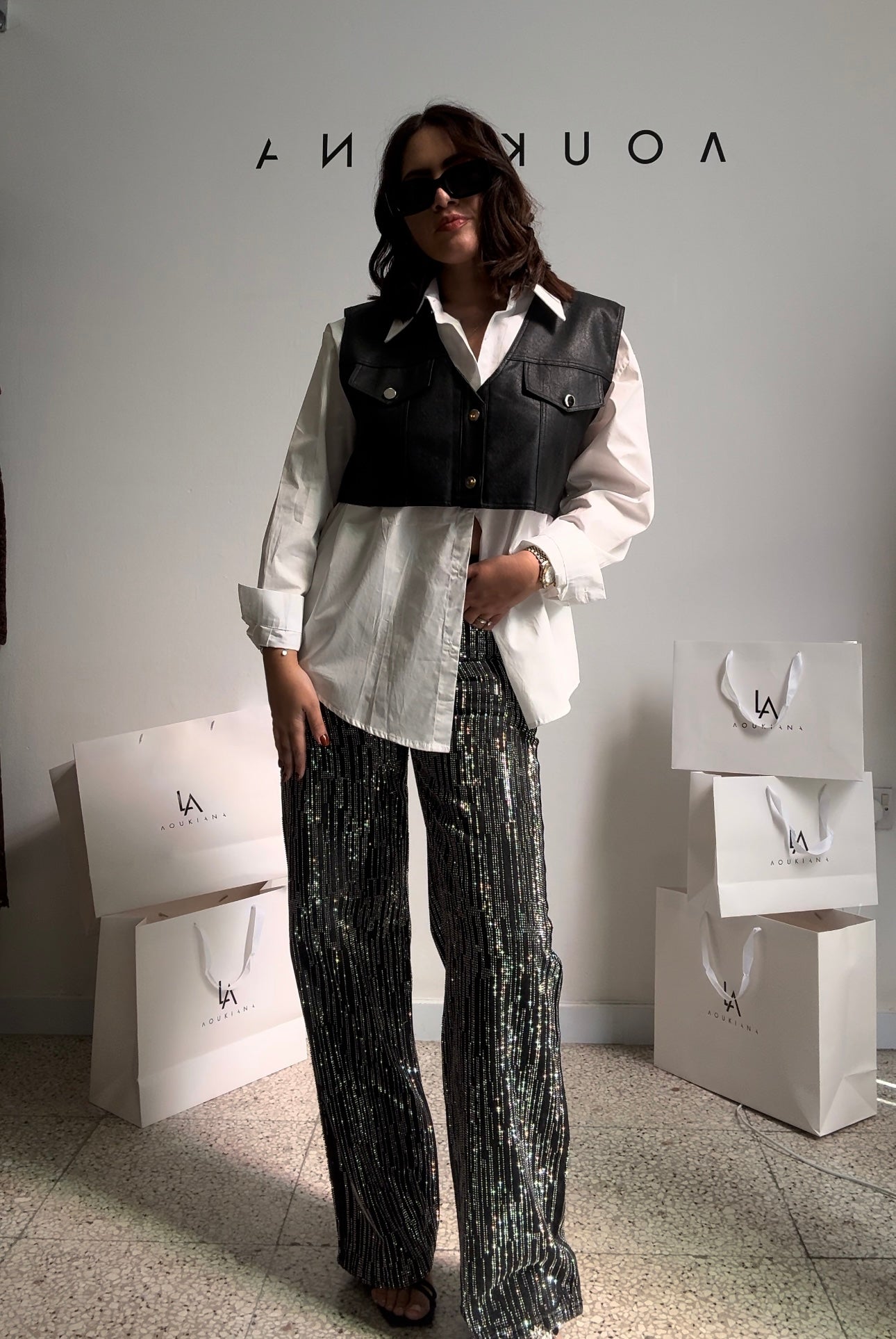 Shirt with Cropped Vest in Black
