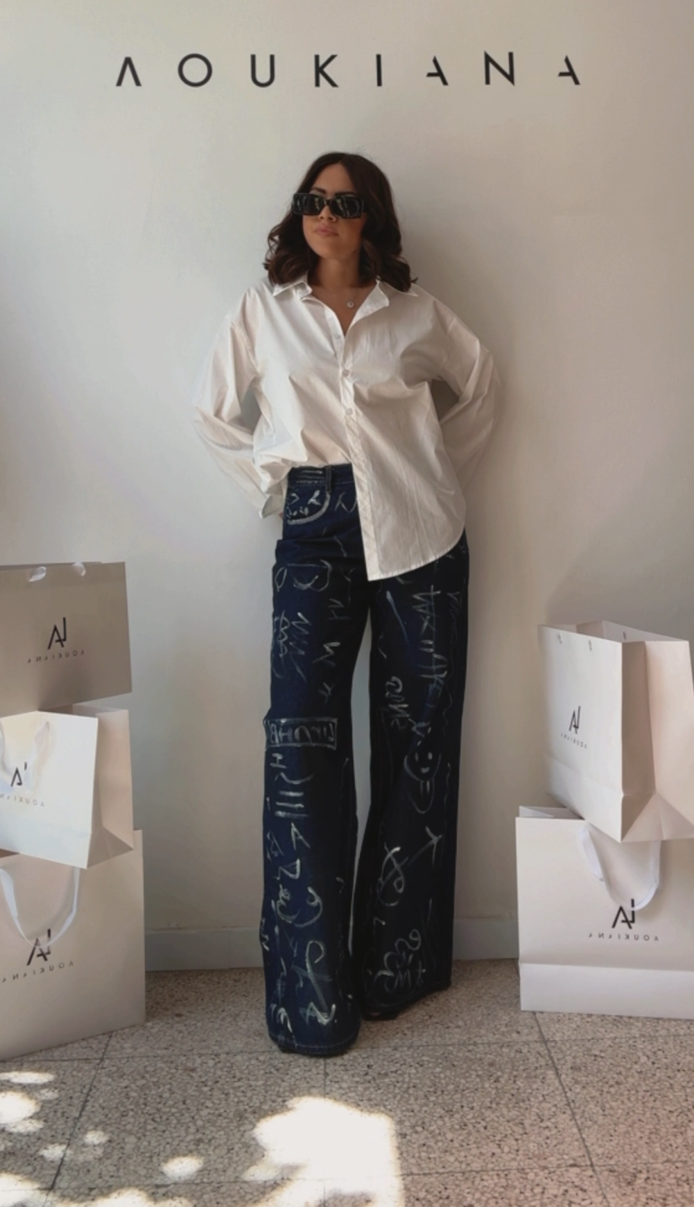 Wide-Leg Jeans with Line Drawings