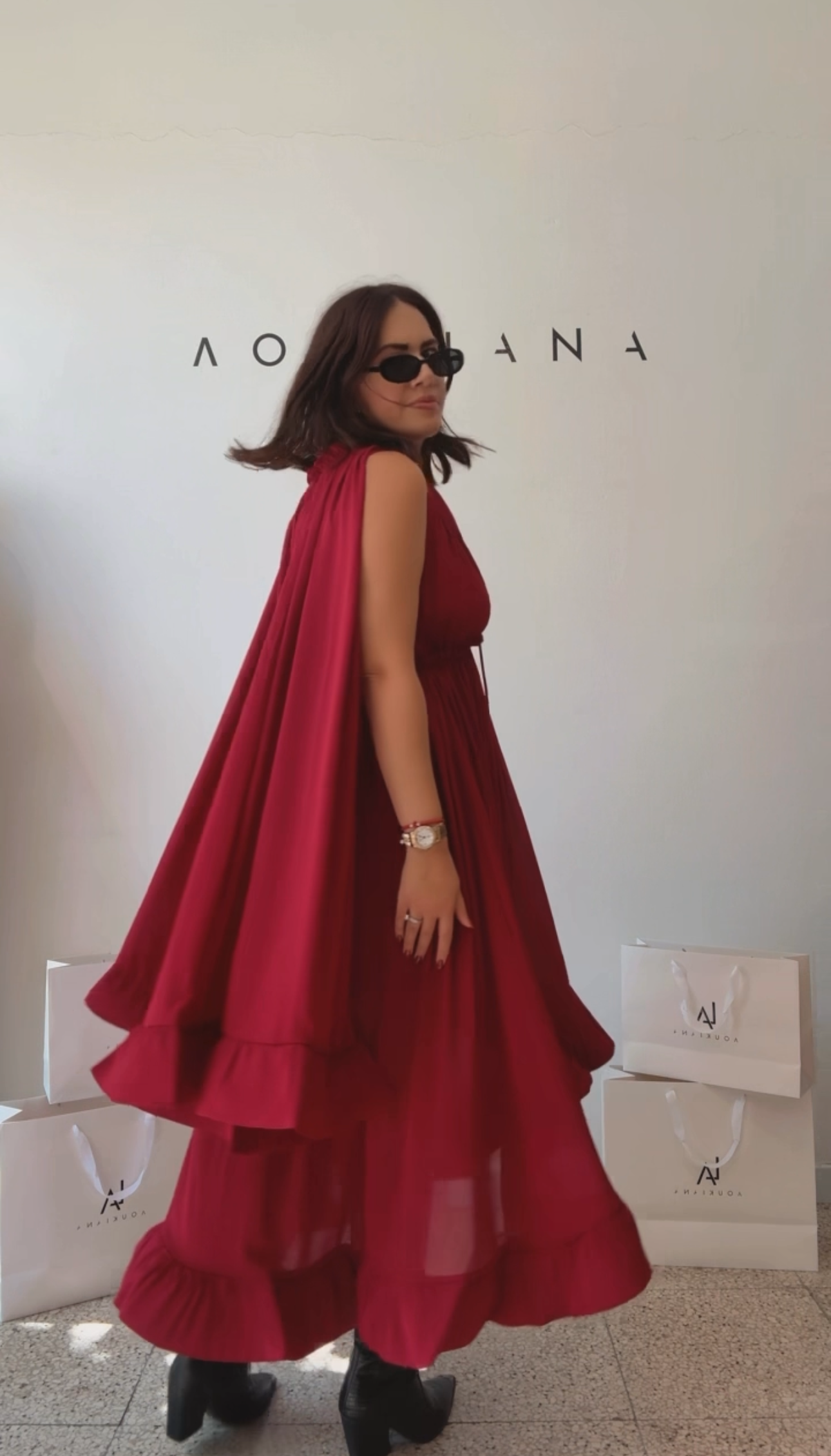 Midi Dress in Berry Red