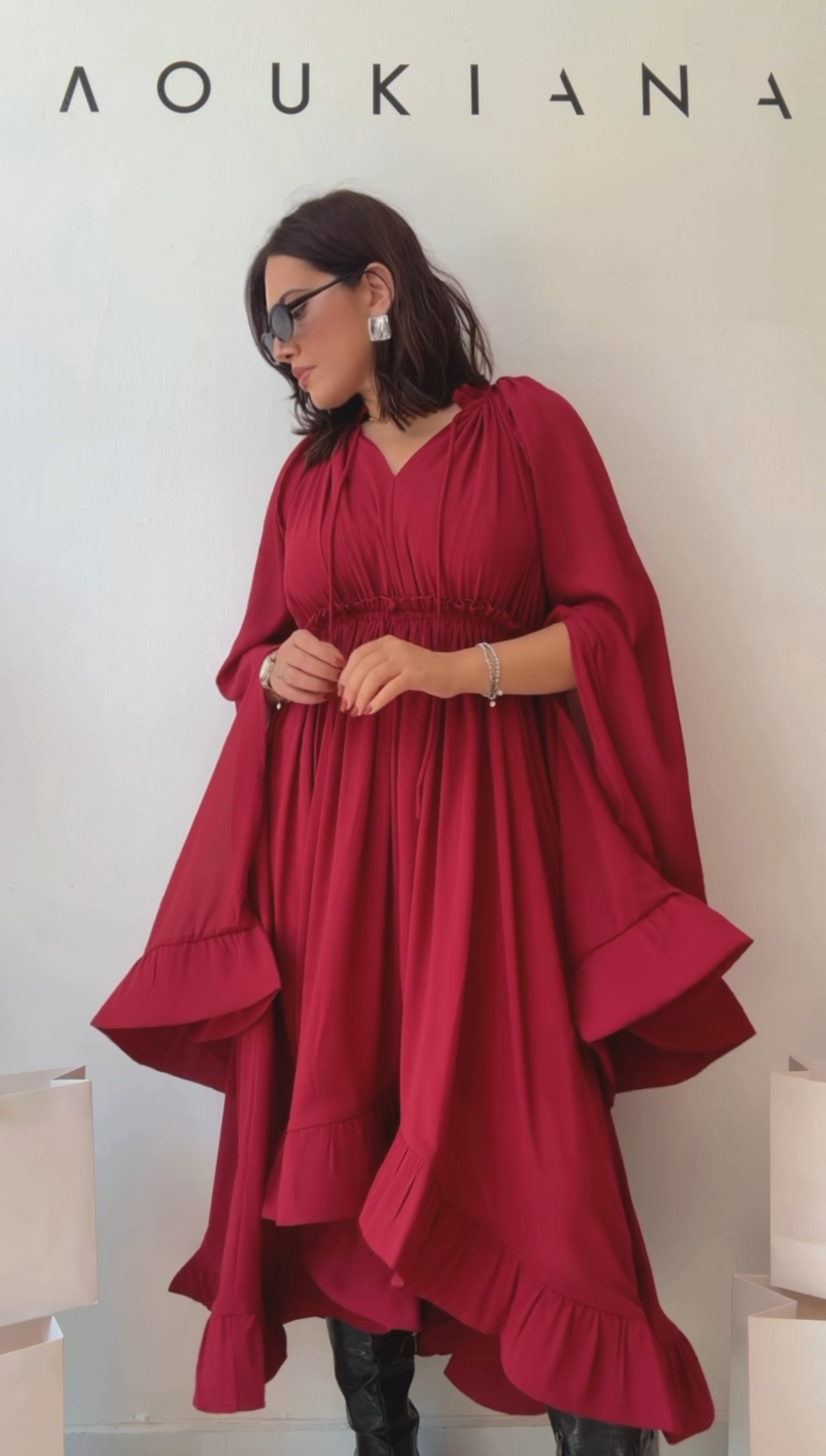 Midi Dress in Berry Red
