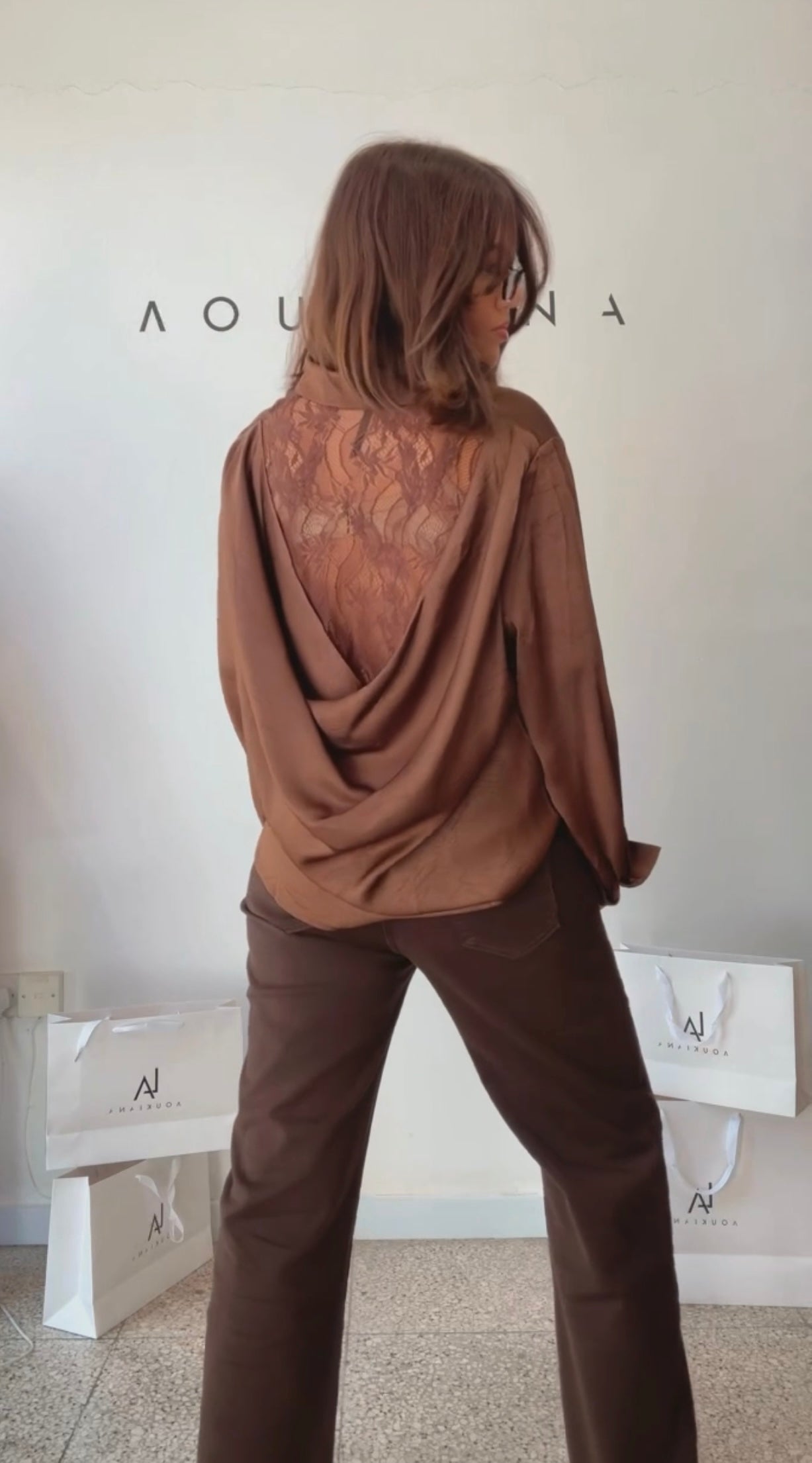 Shirt with Lace Back in Brown