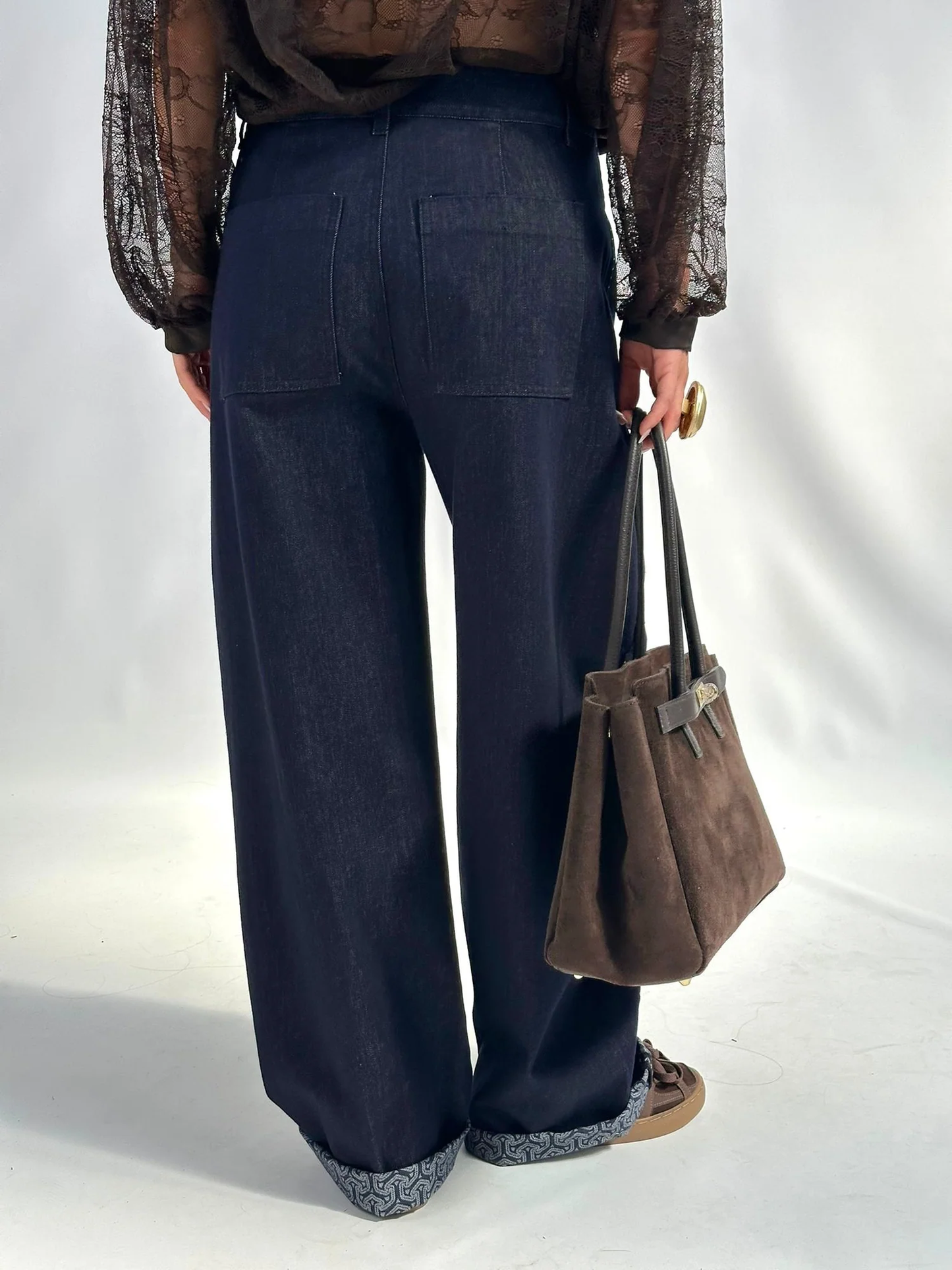 Wide-Leg Jeans with Printed Hem