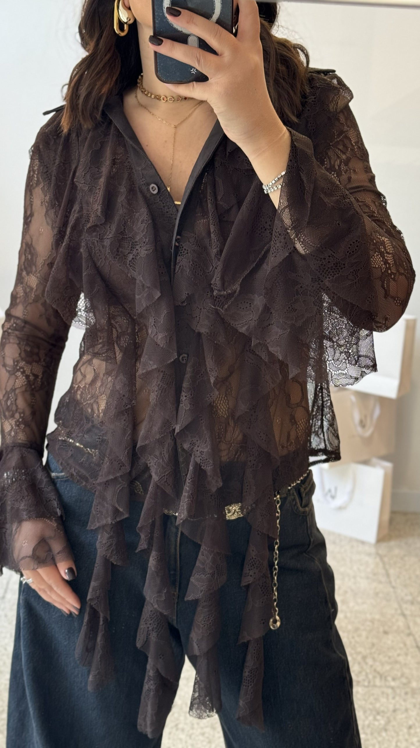 Lace Shirt in Brown