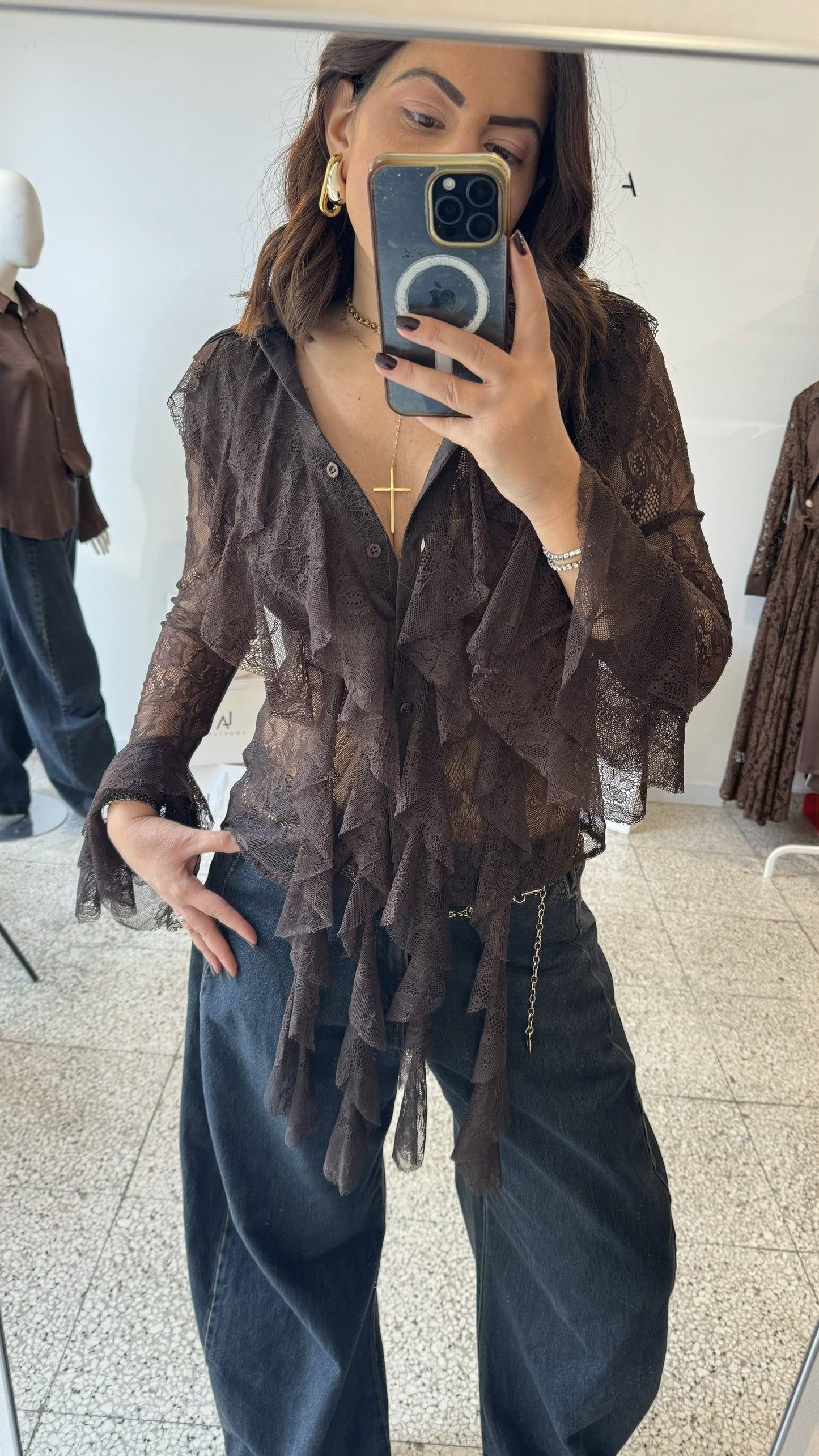 Lace Shirt in Brown