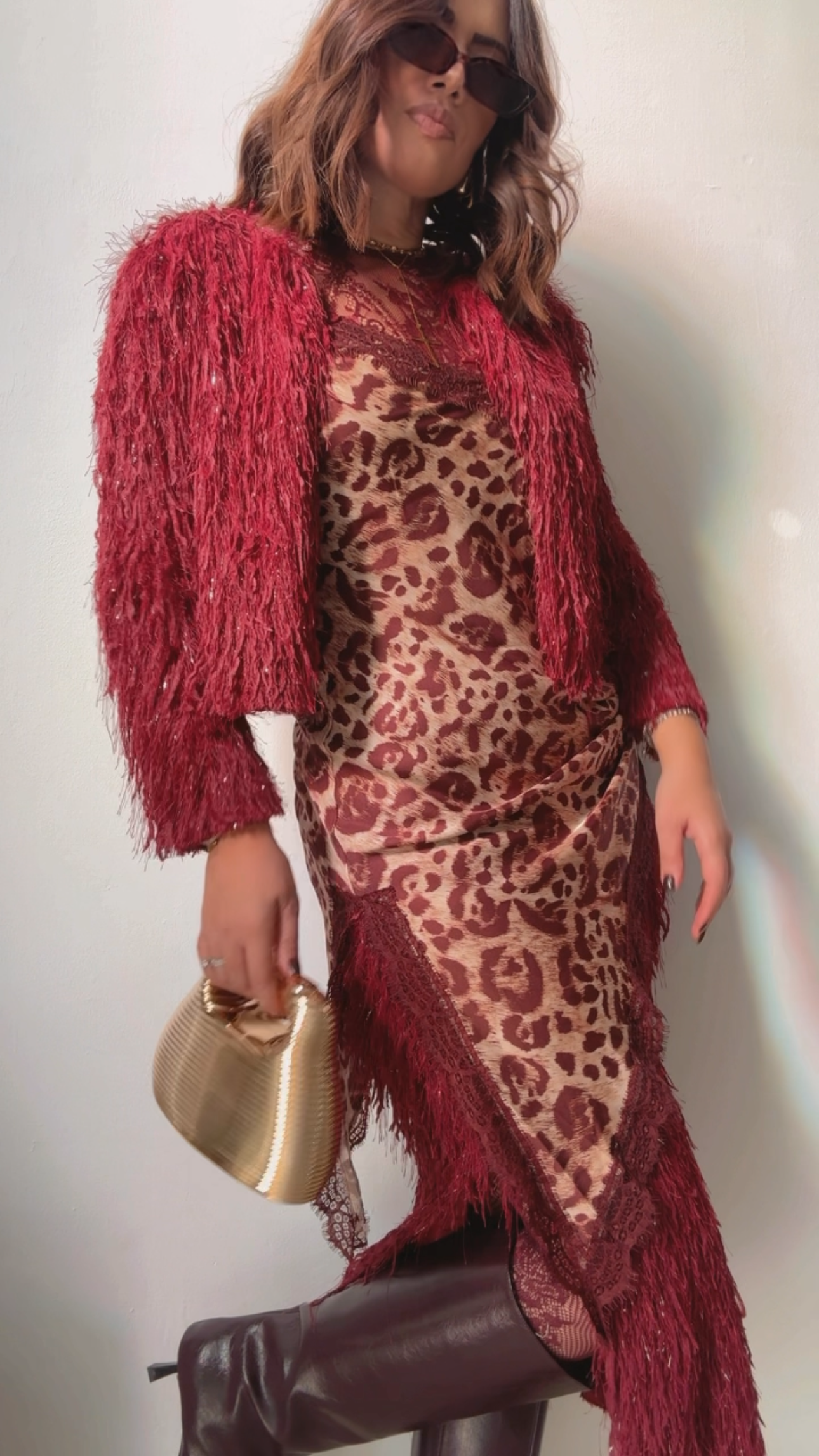 Feather-Fringe Set in Bordeaux