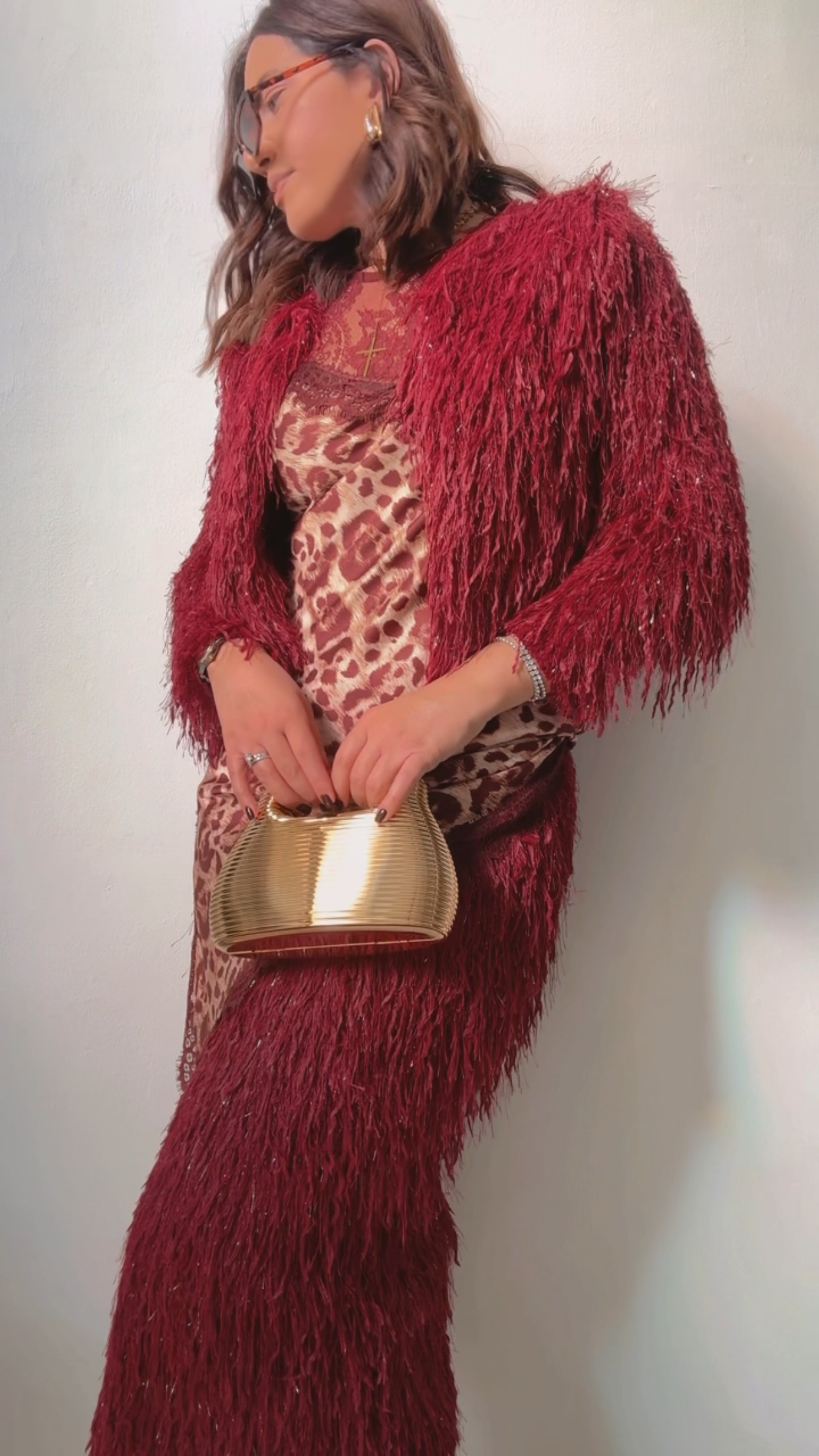Feather-Fringe Set in Bordeaux