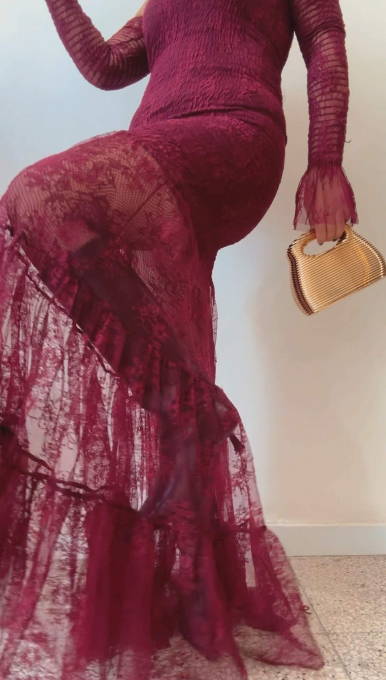 Maxi Lace Dress in Bordeaux