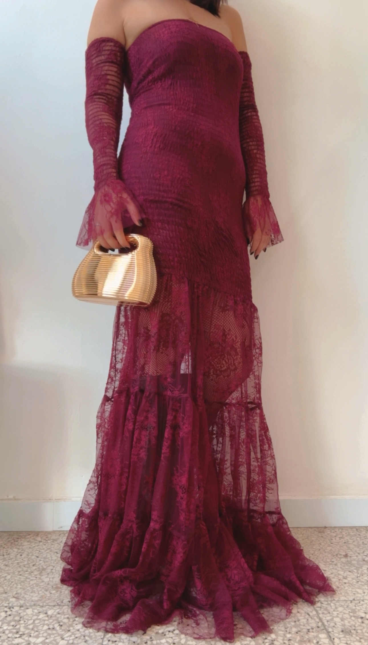 Maxi Lace Dress in Bordeaux