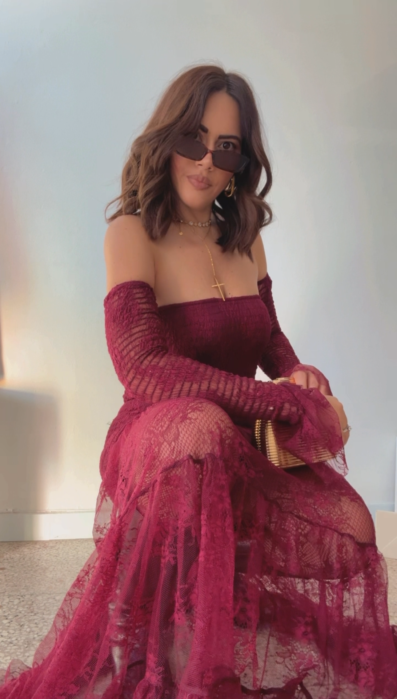 Maxi Lace Dress in Bordeaux