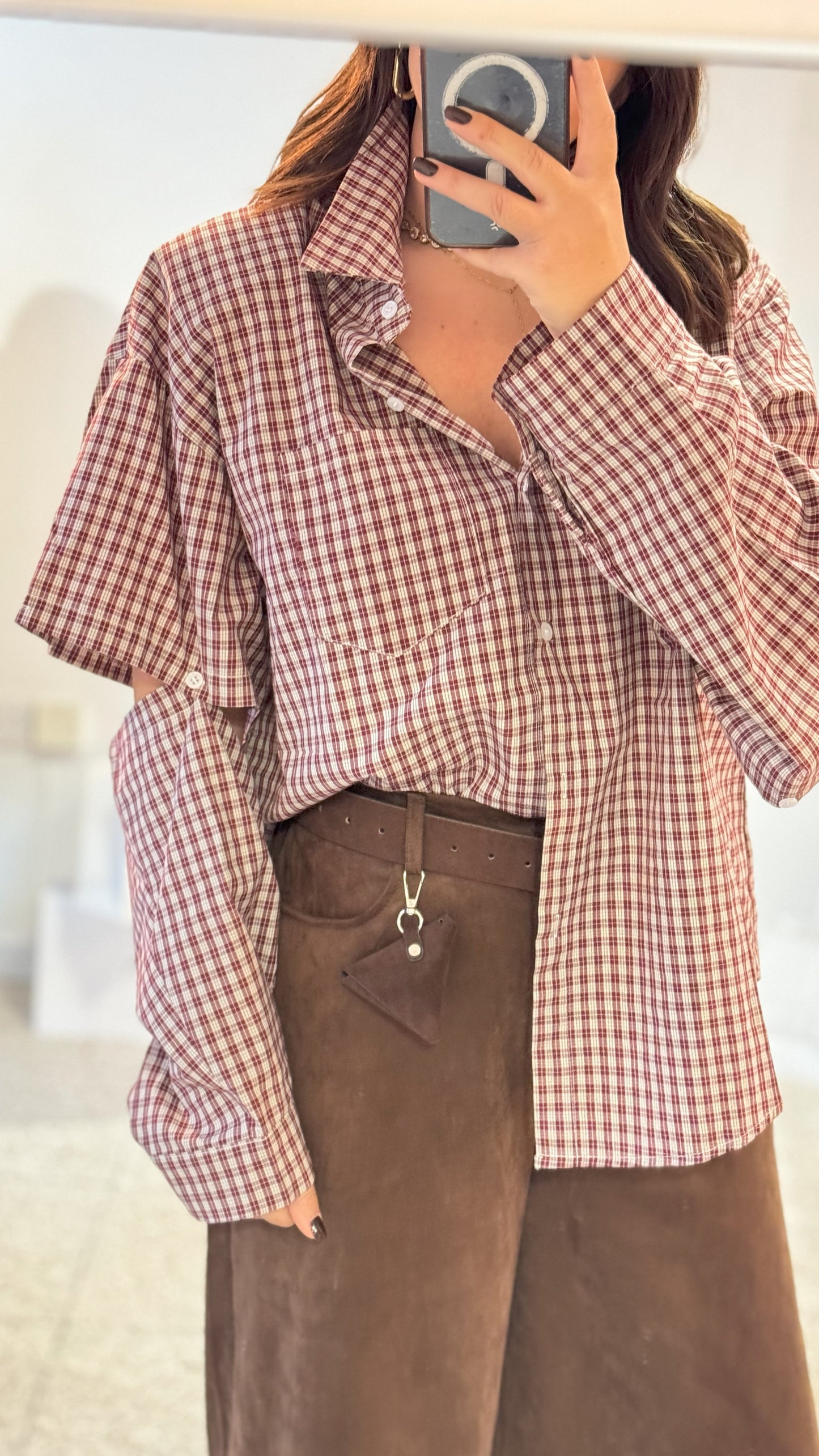 Shirt with Elbow Cutout in Burgundy