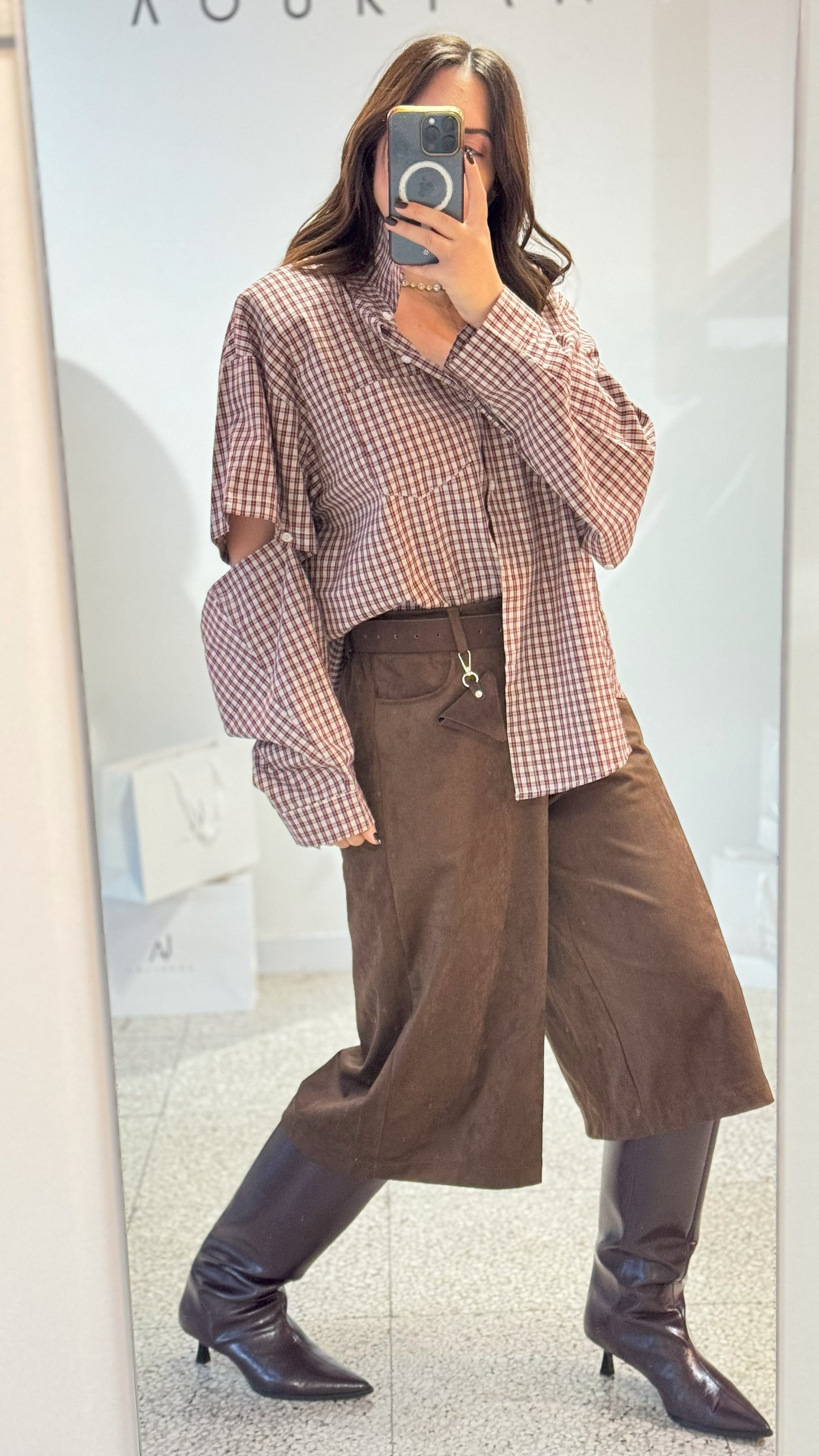 Shirt with Elbow Cutout in Burgundy