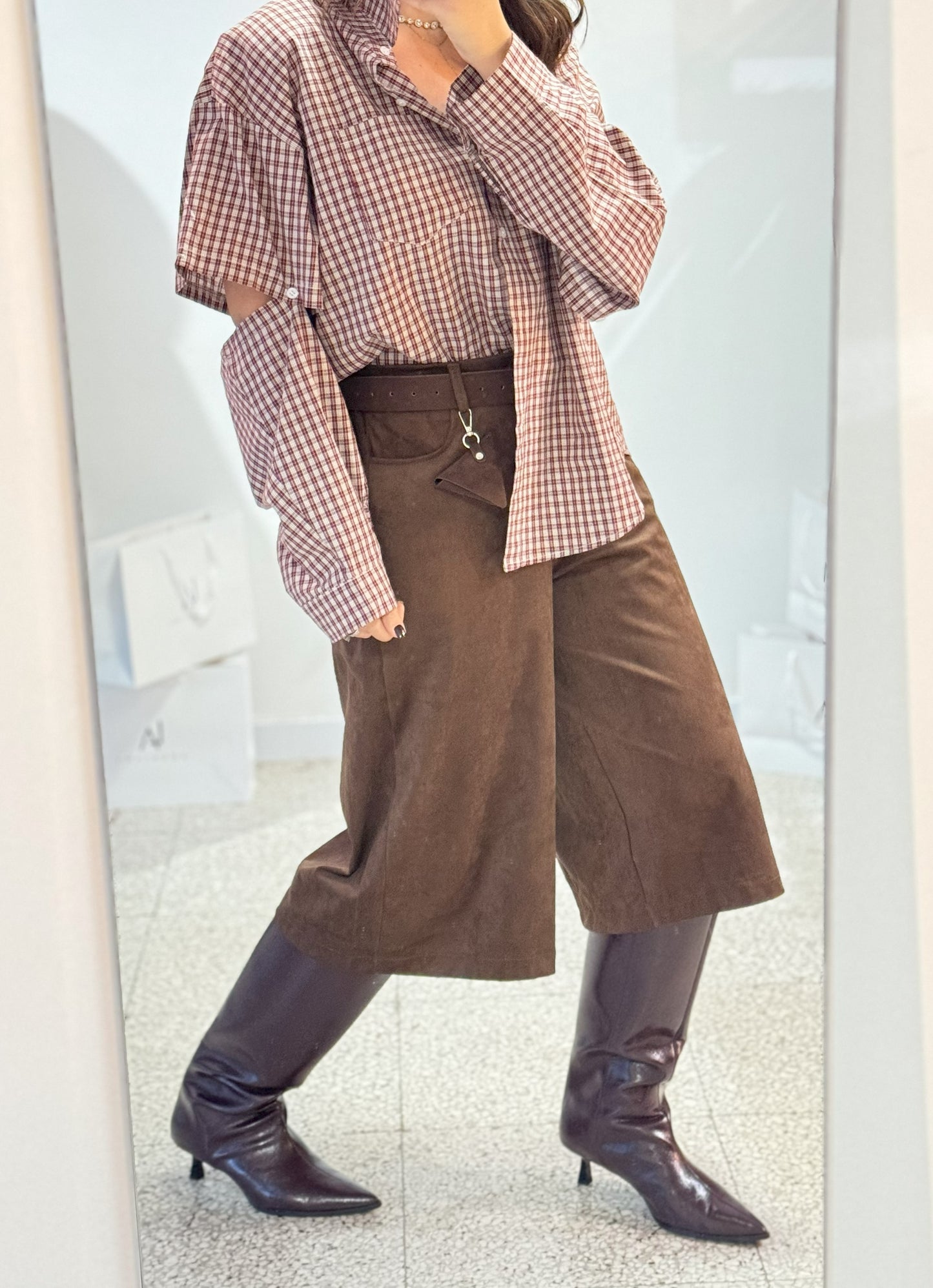 Suede Bermouda Trousers in Brown