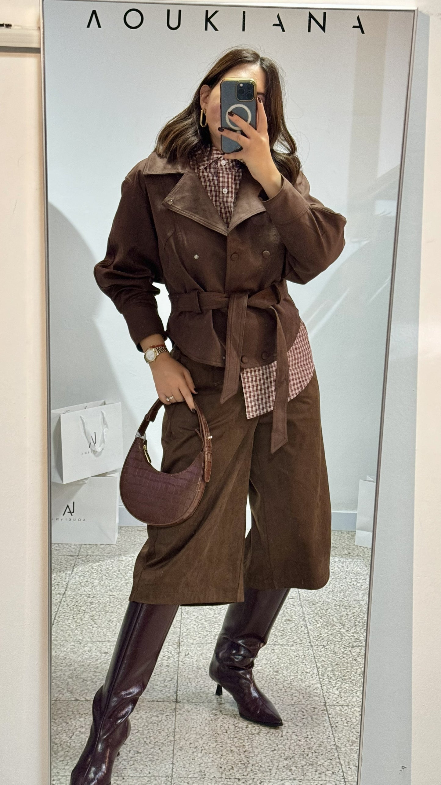 Suede Bermouda Trousers in Brown