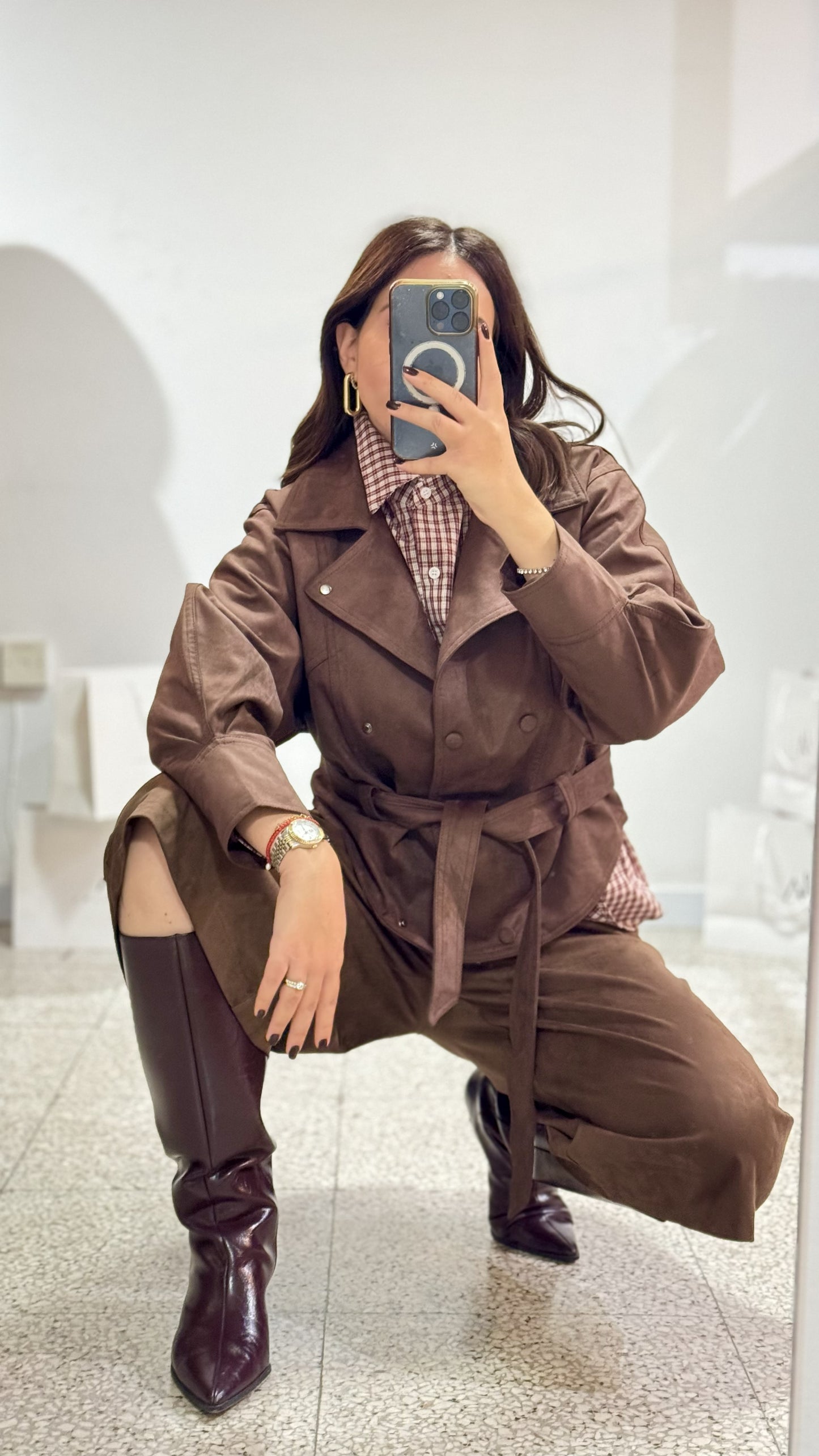 Suede Bermouda Trousers in Brown