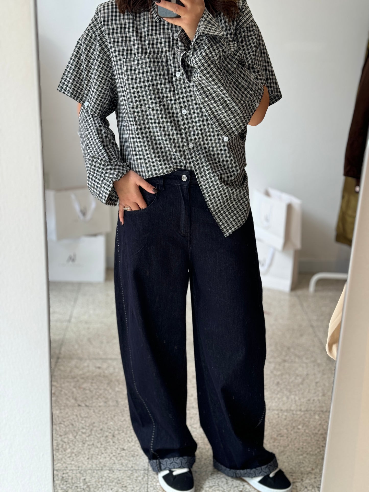 Wide-Leg Jeans with Printed Hem