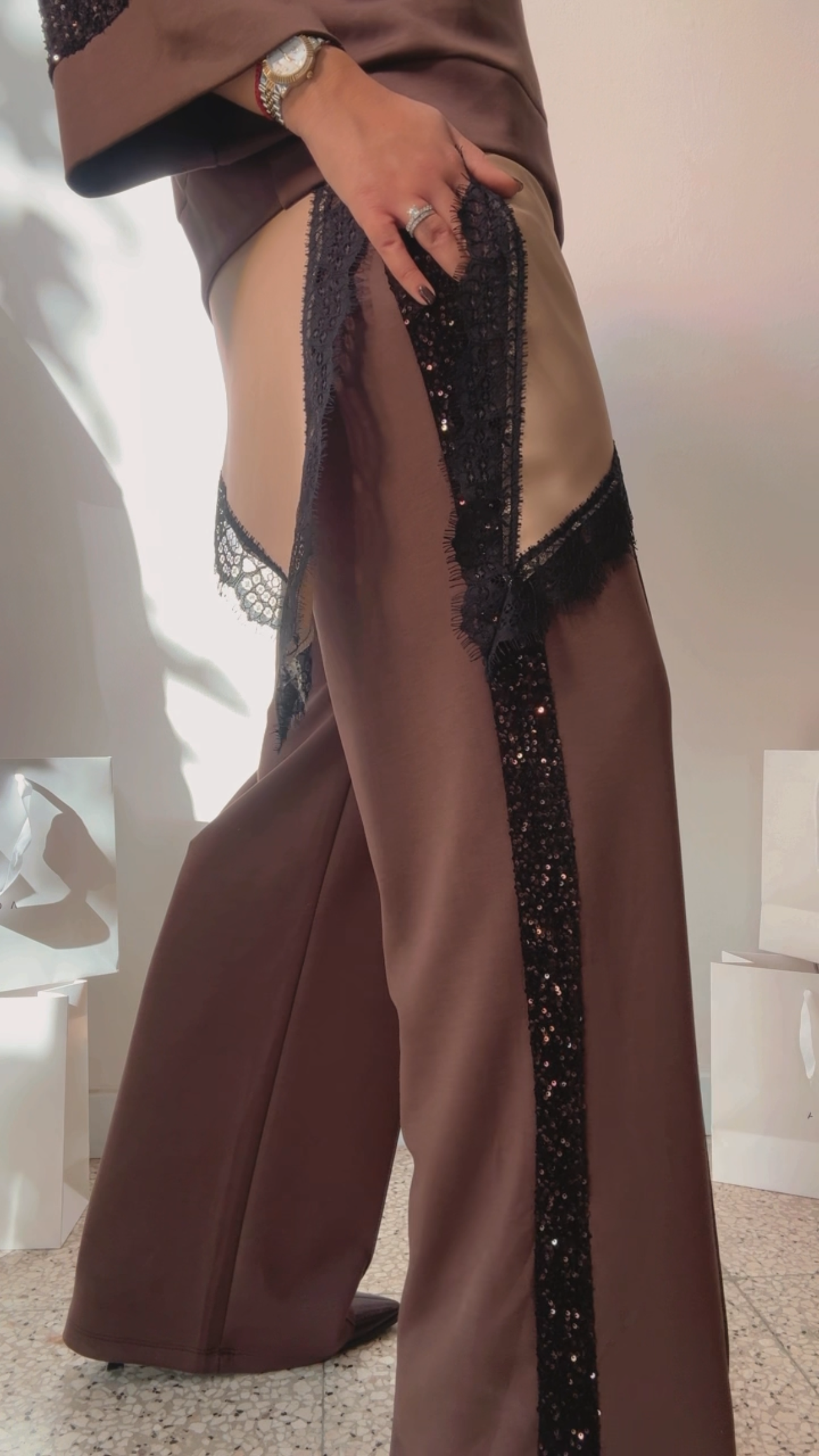 Tracksuit Set in Brown with Sequin Details