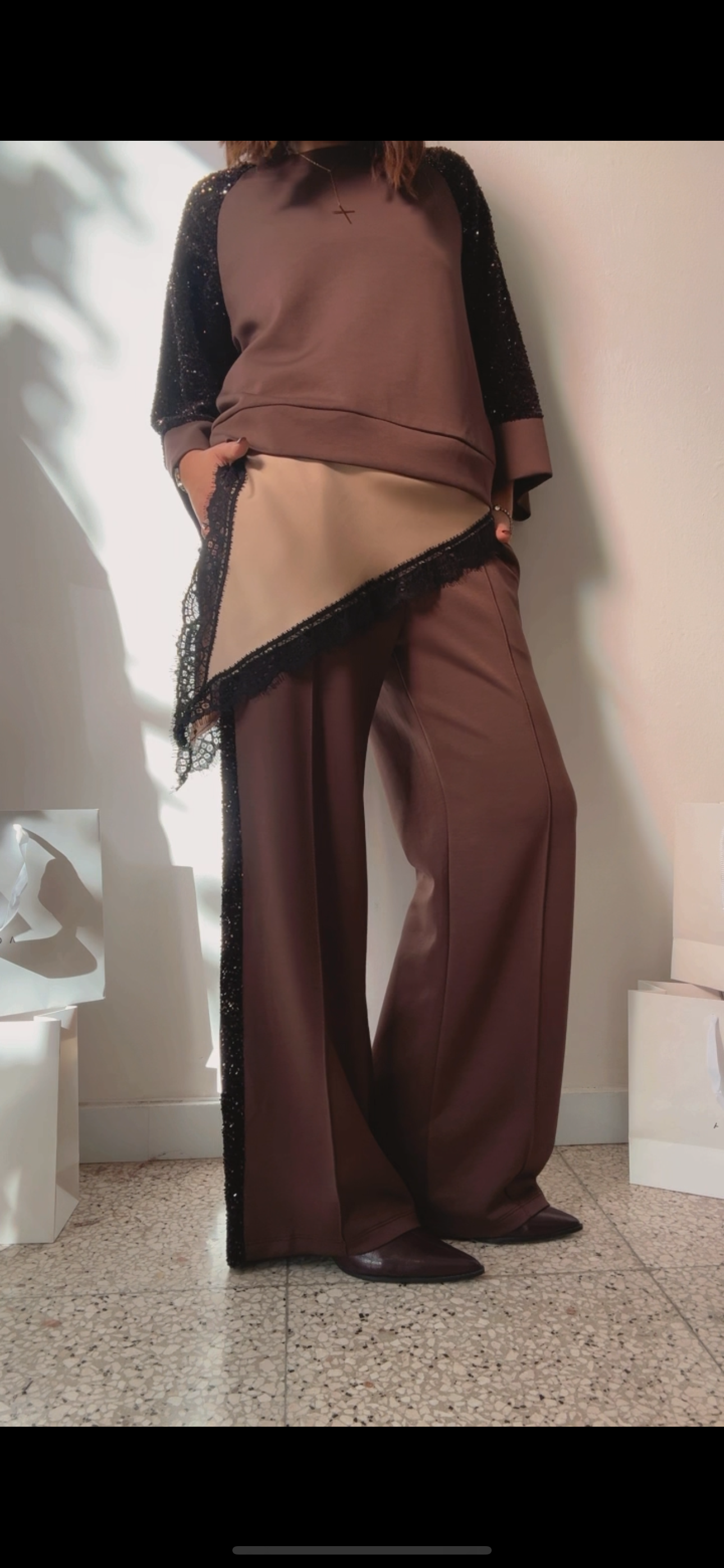 Tracksuit Set in Brown with Sequin Details