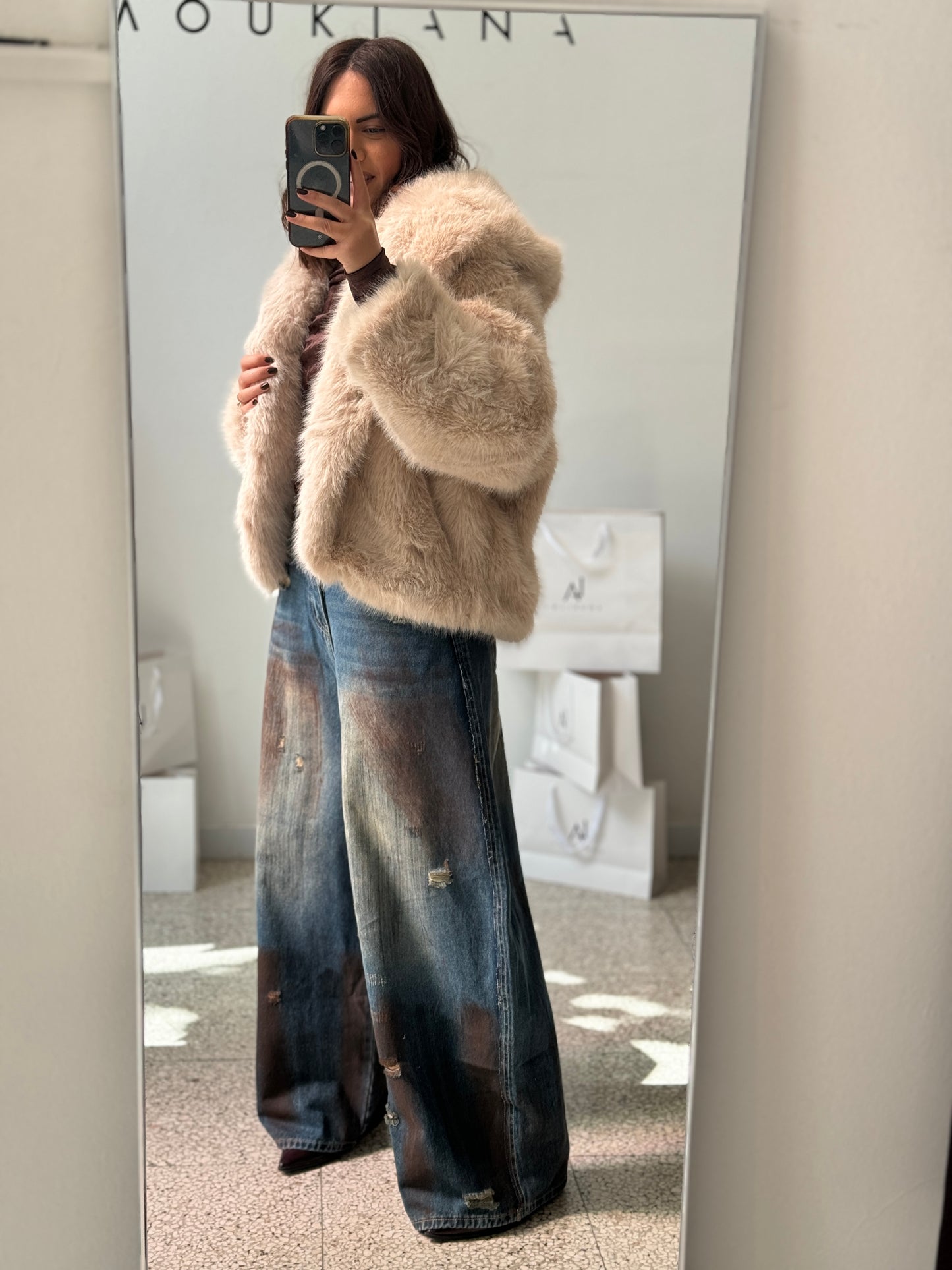 Fur Coat in Beige