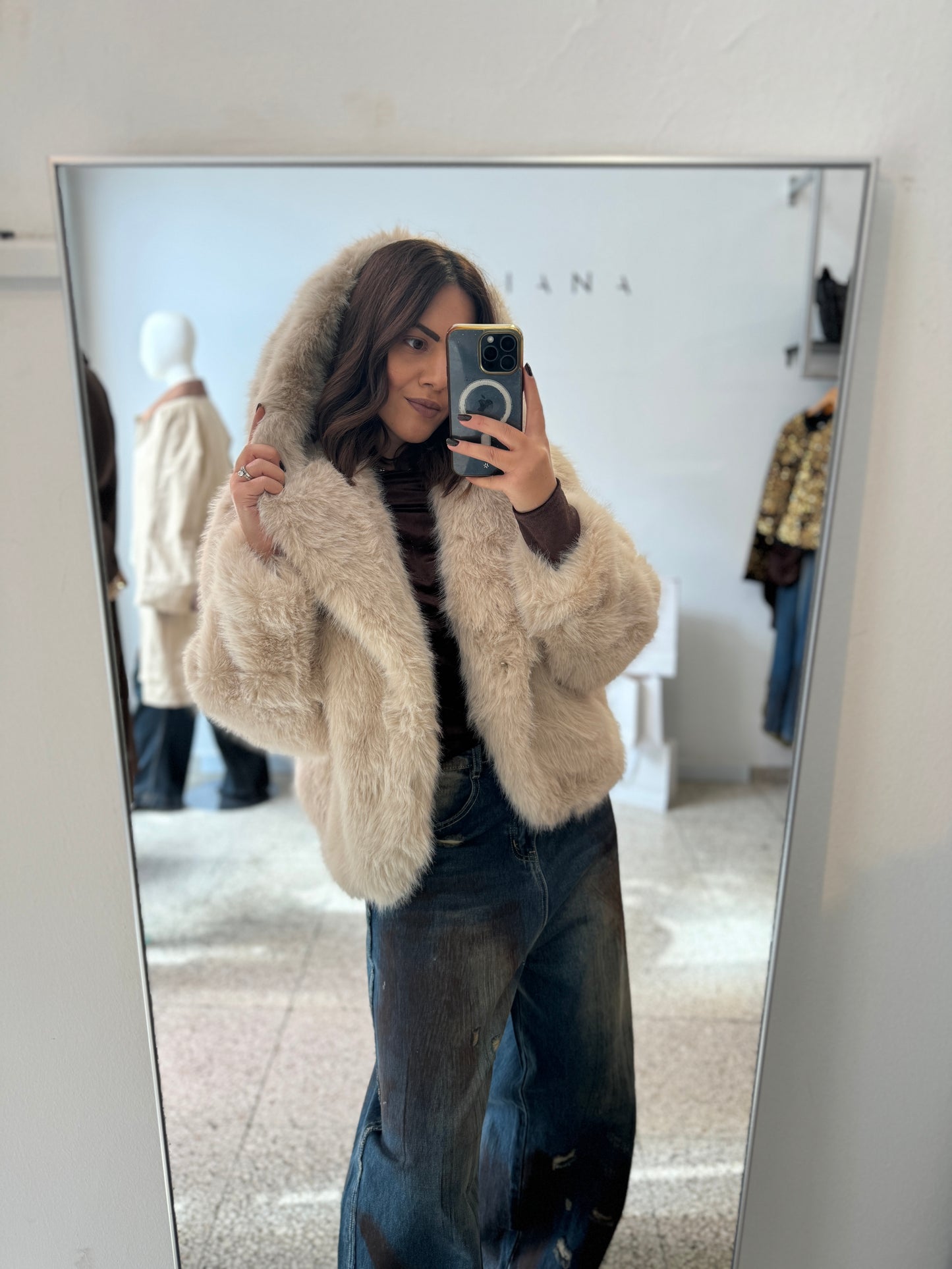 Fur Coat in Beige