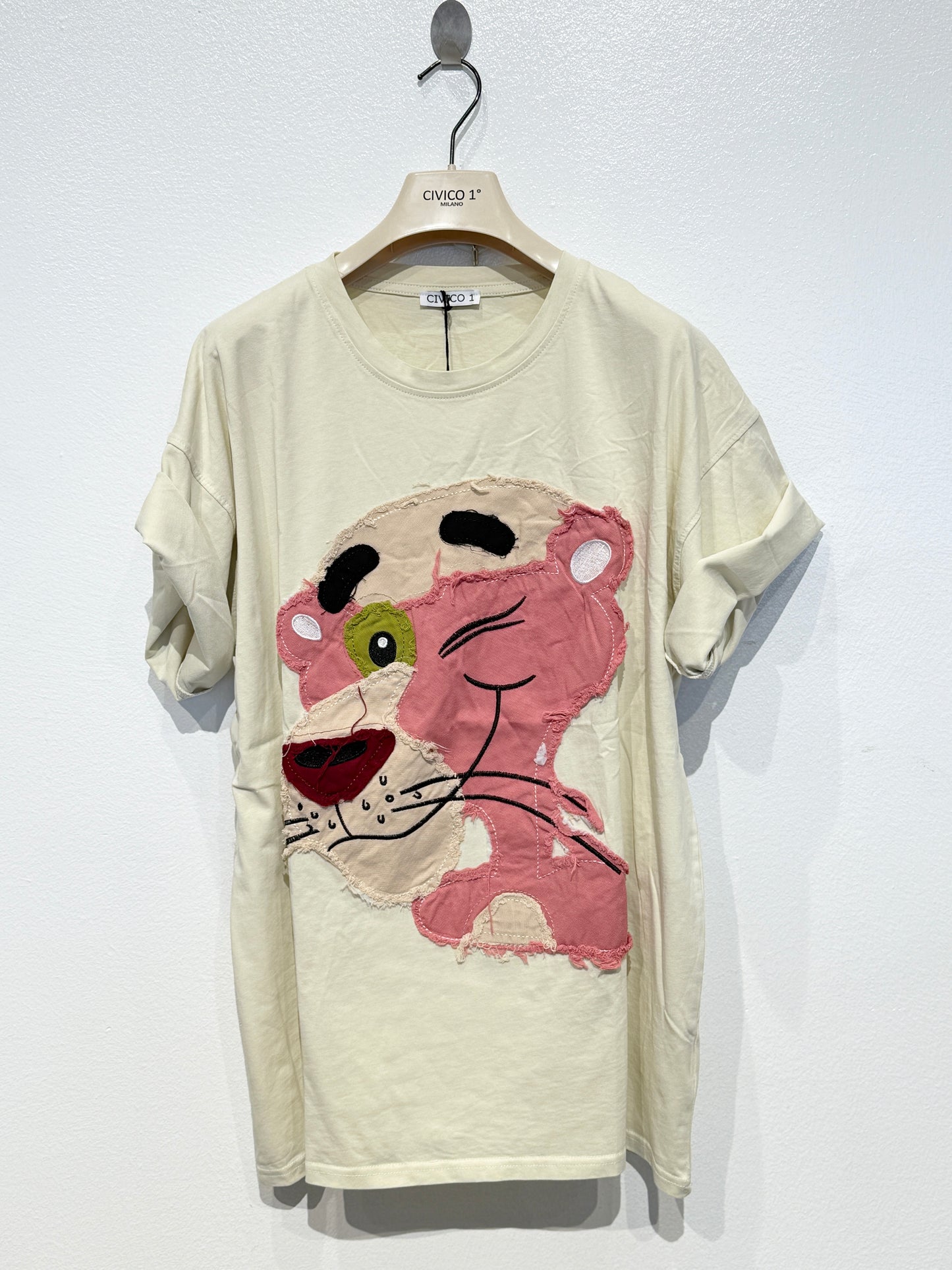 White T-shirt with Pink Panther Print