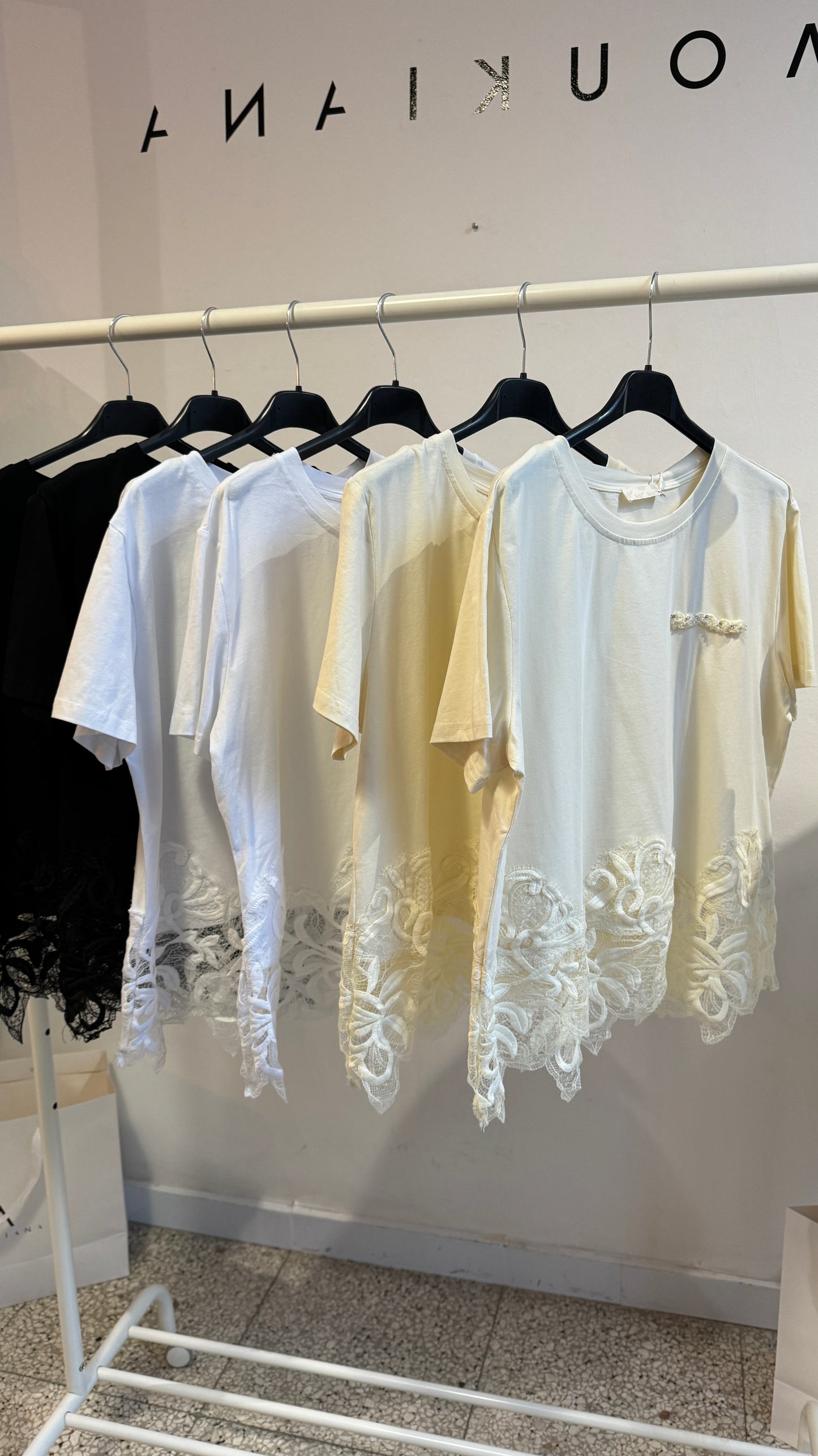 Beige T-Shirt with Lace Details